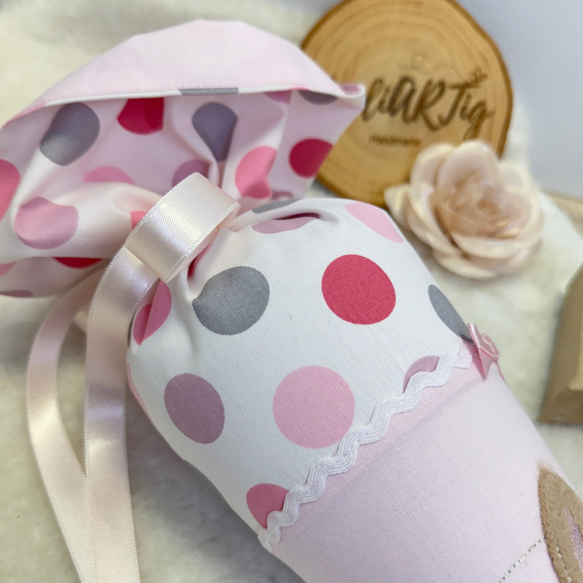 Kindergarten Schultute brauner Hase in rose Dots