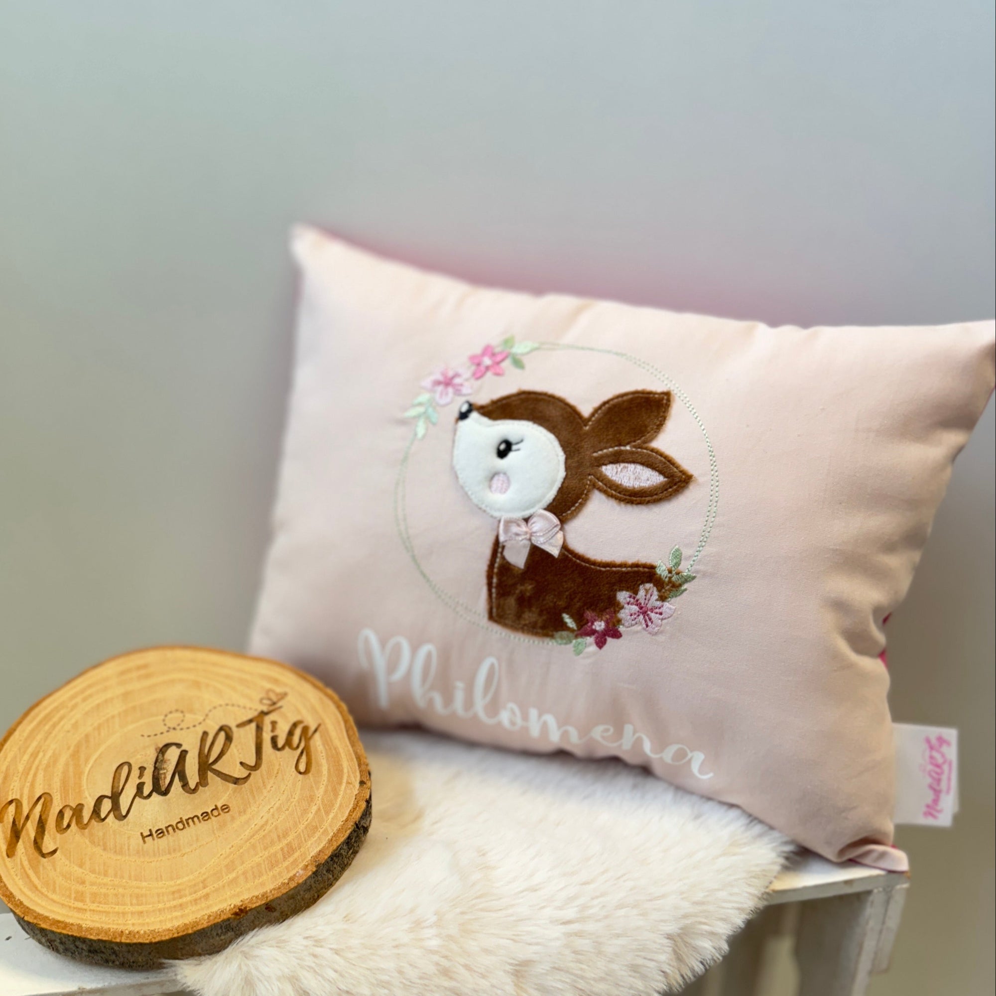 Namenskissen Reh in rosa