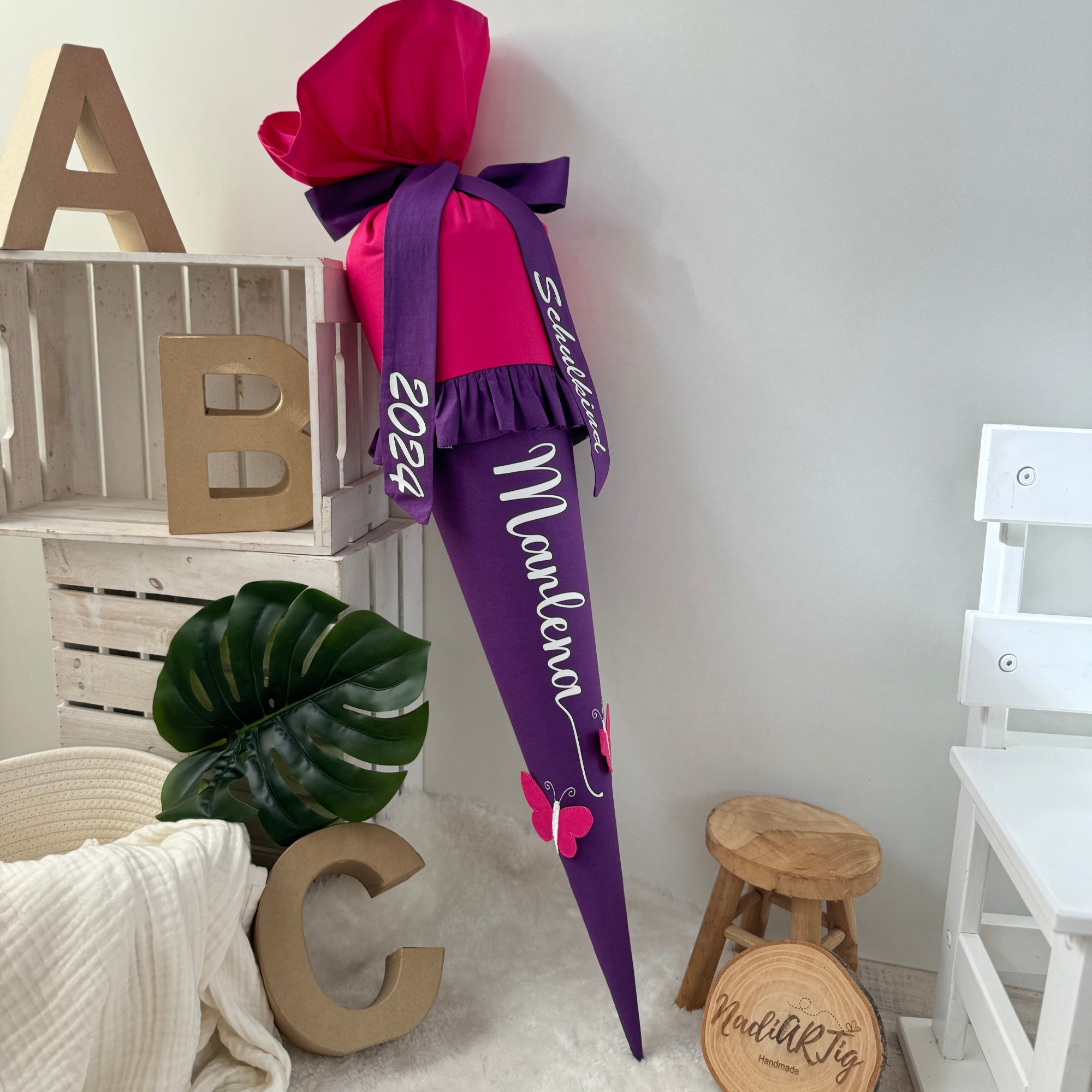 Schulüte lila pink mit Ruschen