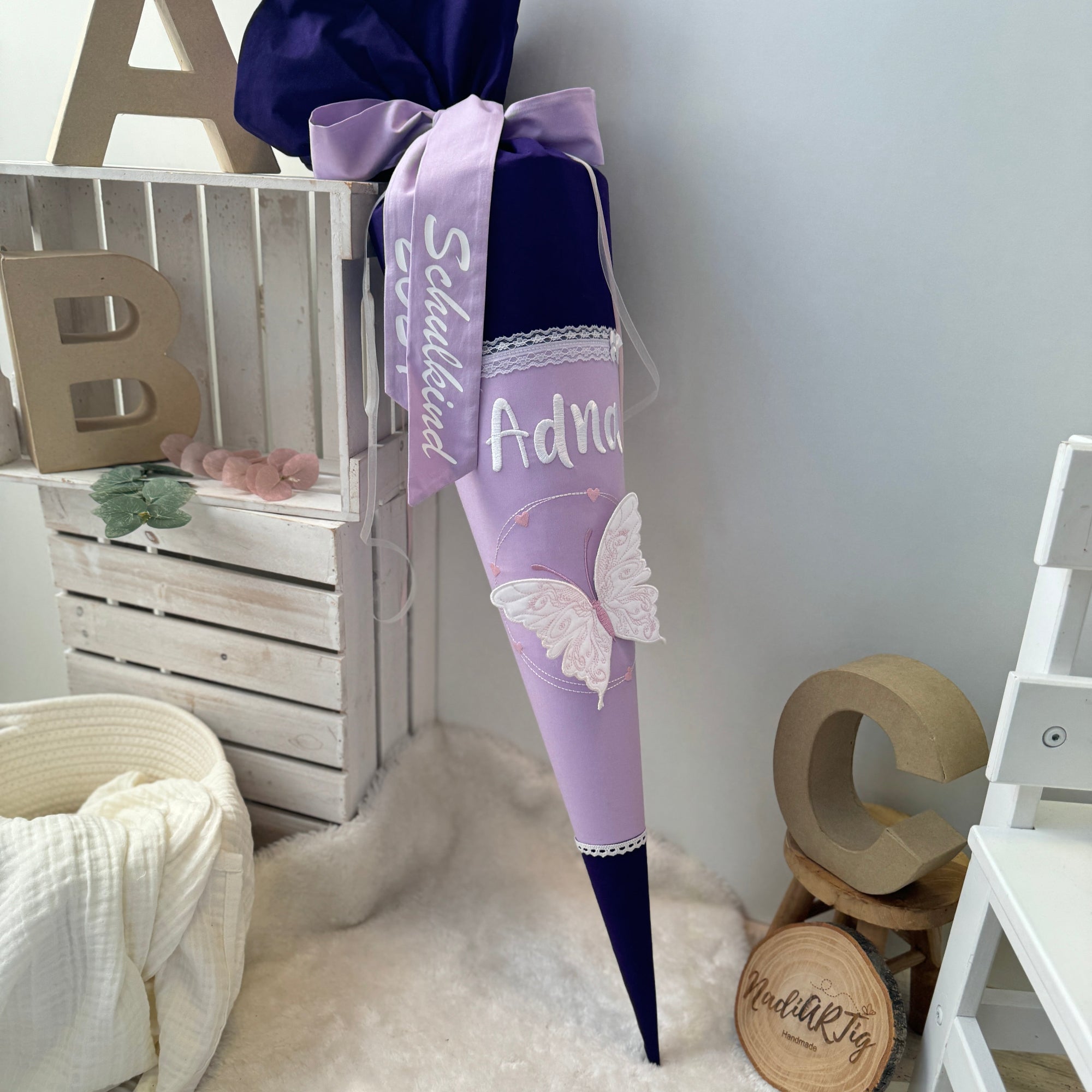 Schultüte 3D-Schmetterling in lila/flieder