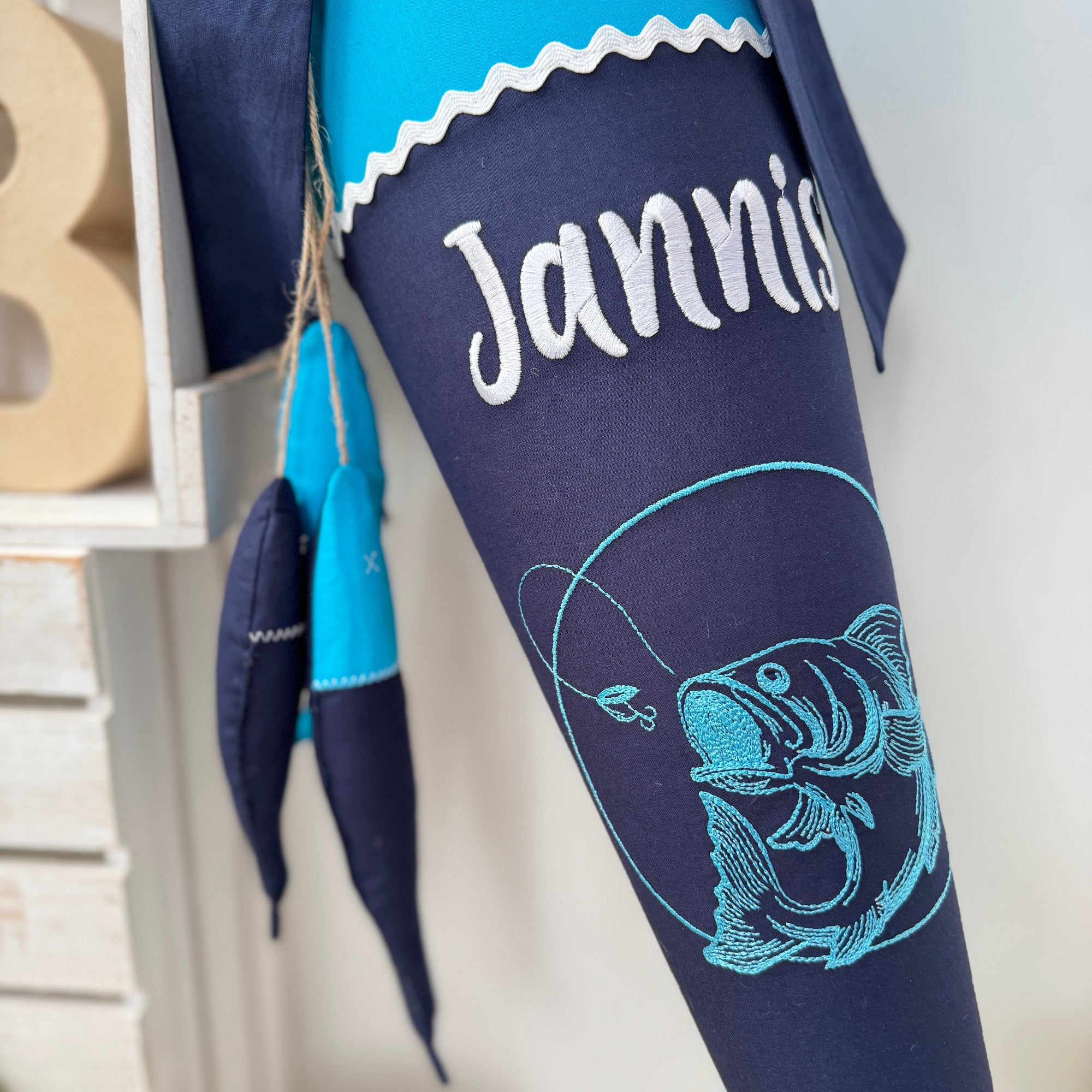 Schultüte Angler / Fische türkis-dunkelblau