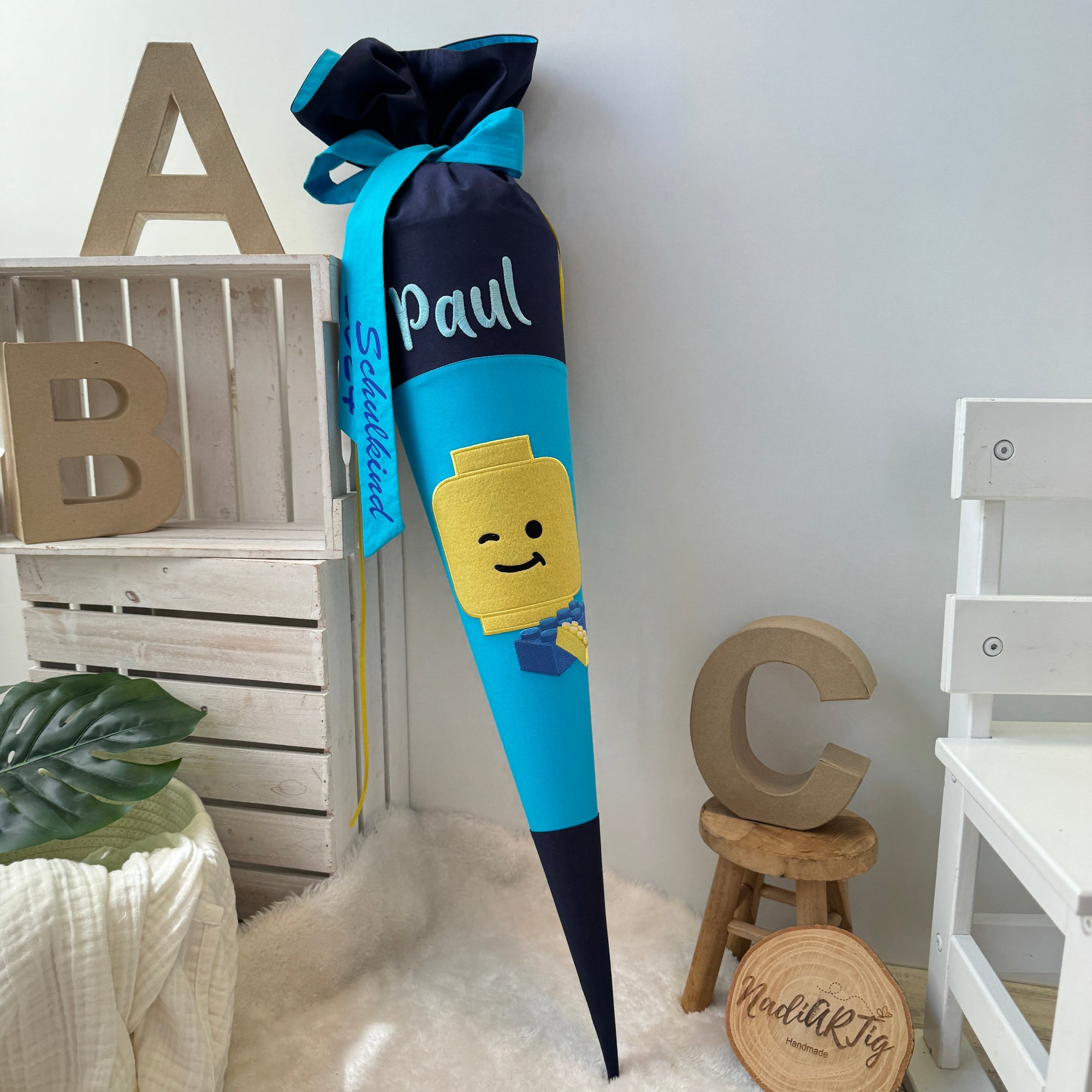 Schultüte Bausteine Figur in dunkelblau