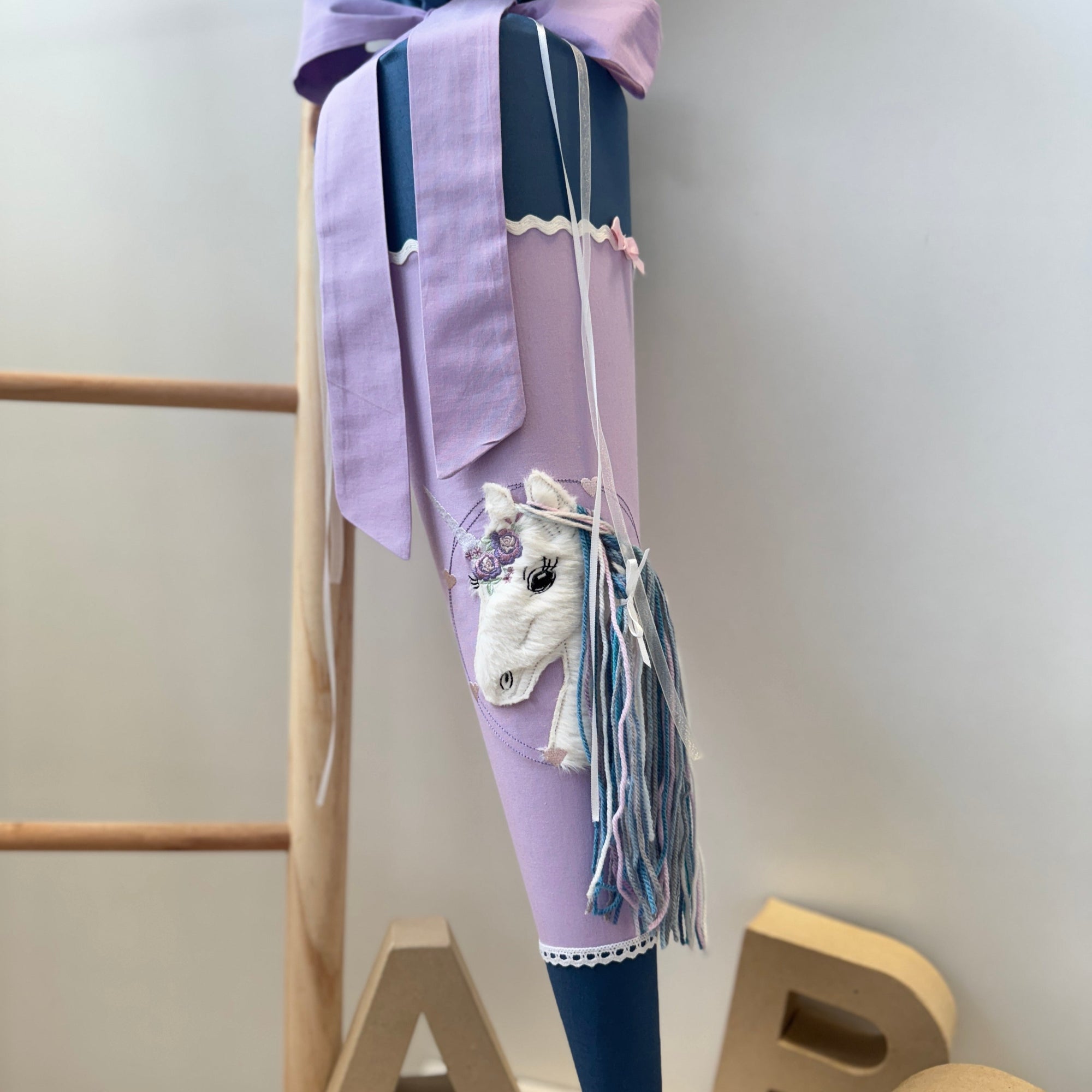 Schultüte Einhorn in dusty blue/flieder