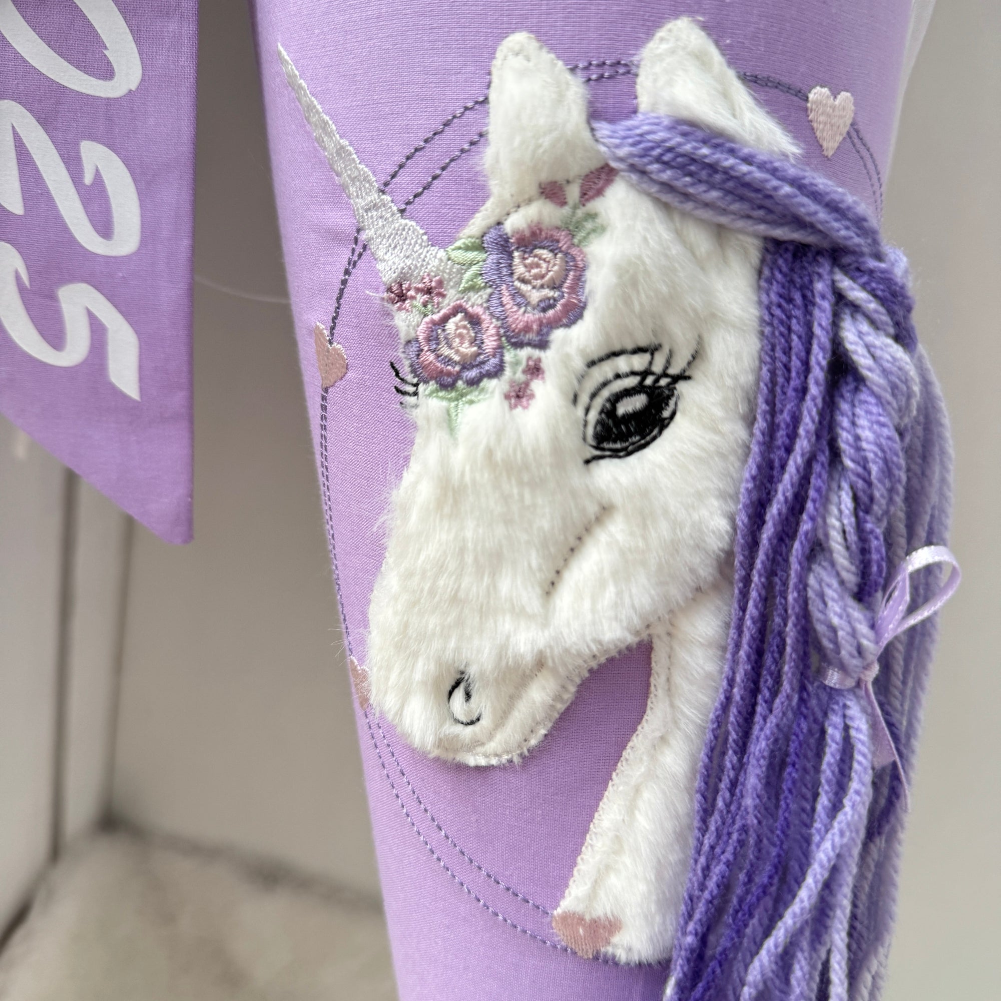 Schultüte Einhorn in flieder Blüten