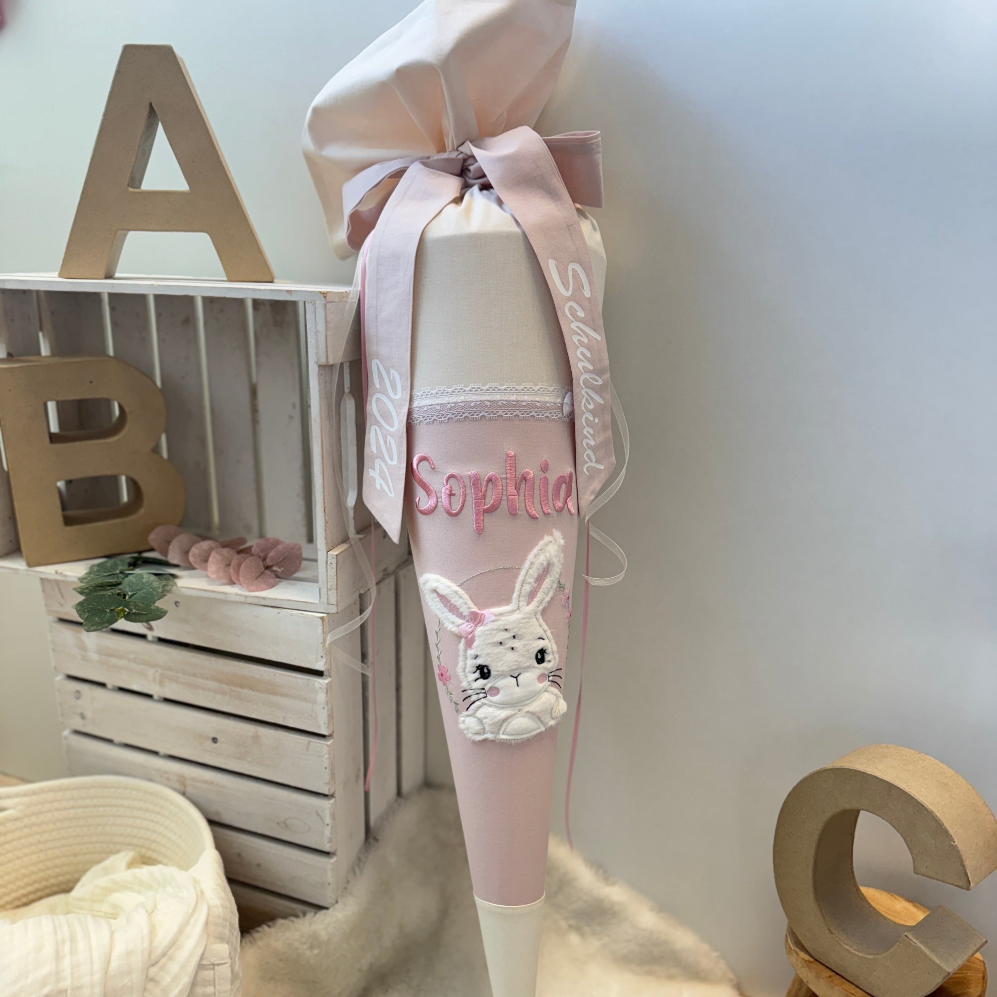 Schultüte Hase in cremebeige/puderrosé