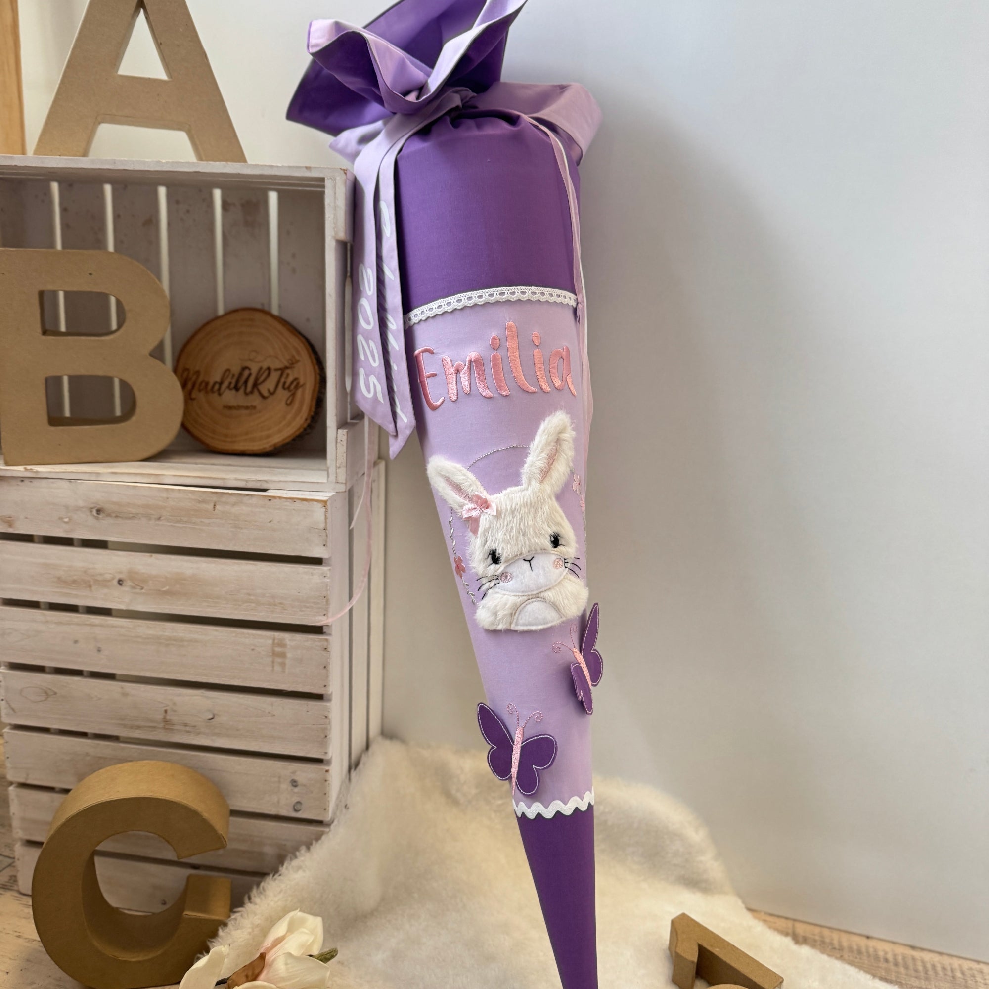 Schultüte Hase in lila/flieder