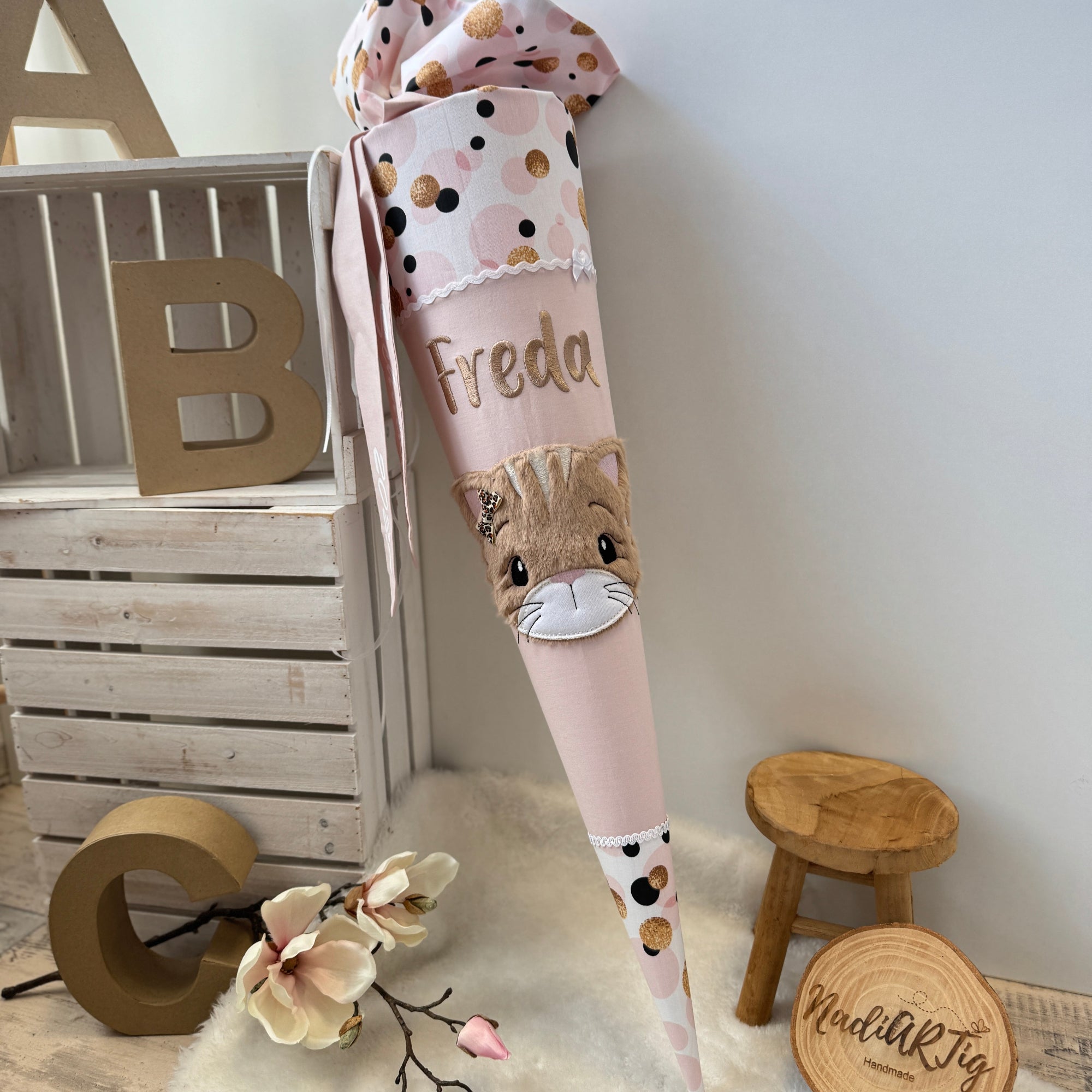 Schultüte Katze in gold/puderrosé