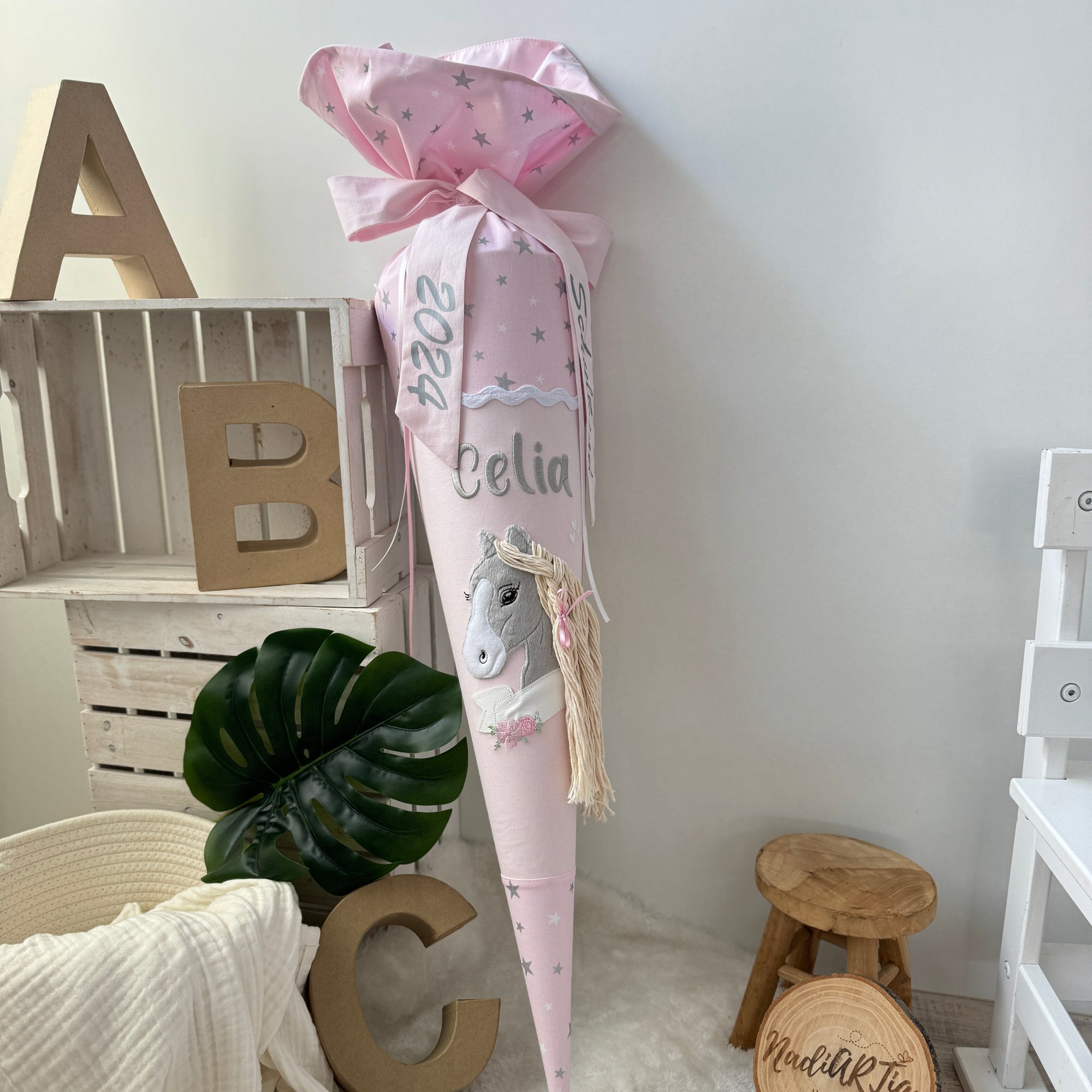 Schultüte Pferd rosa silber sterne