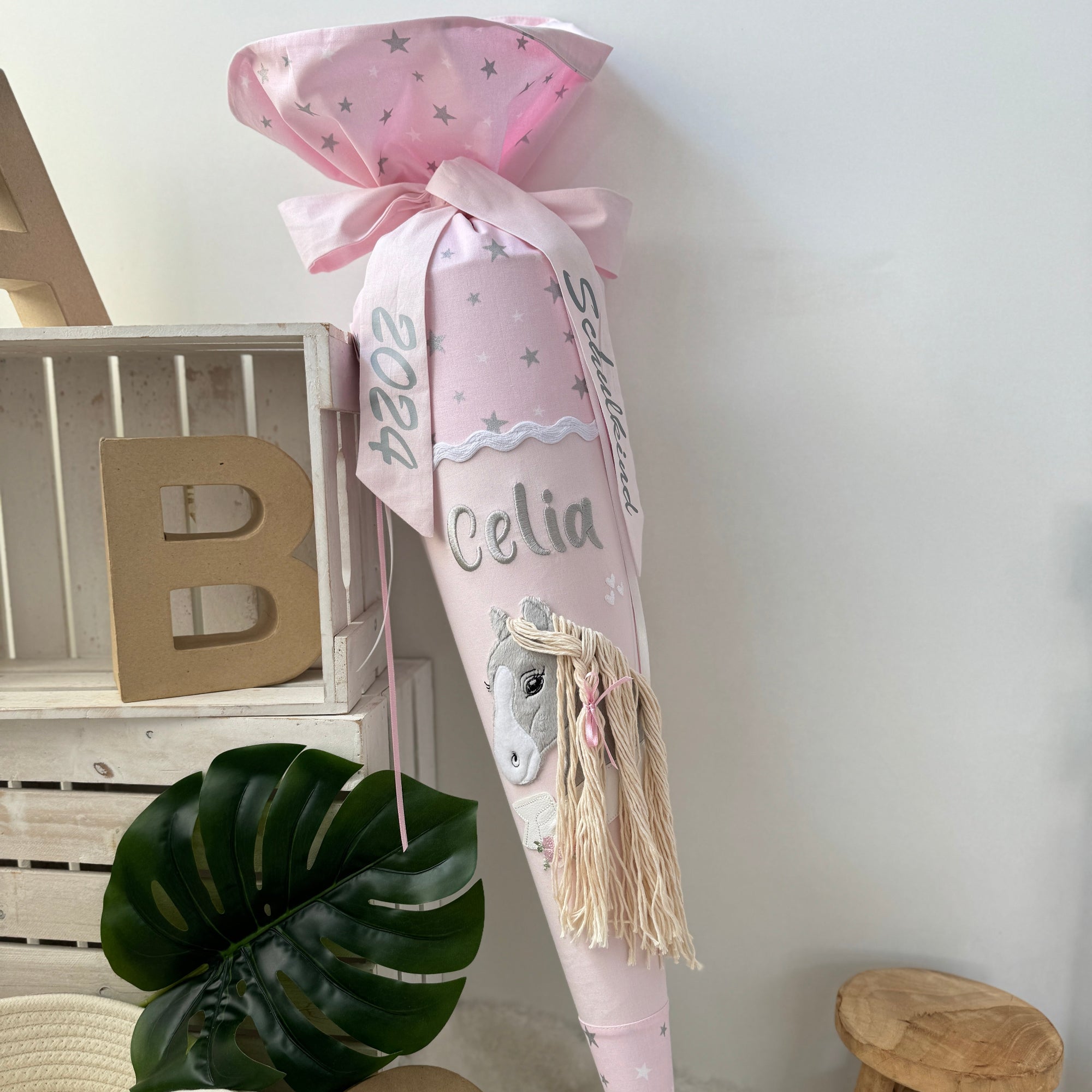 Schultüte Pferd rosa silber sterne