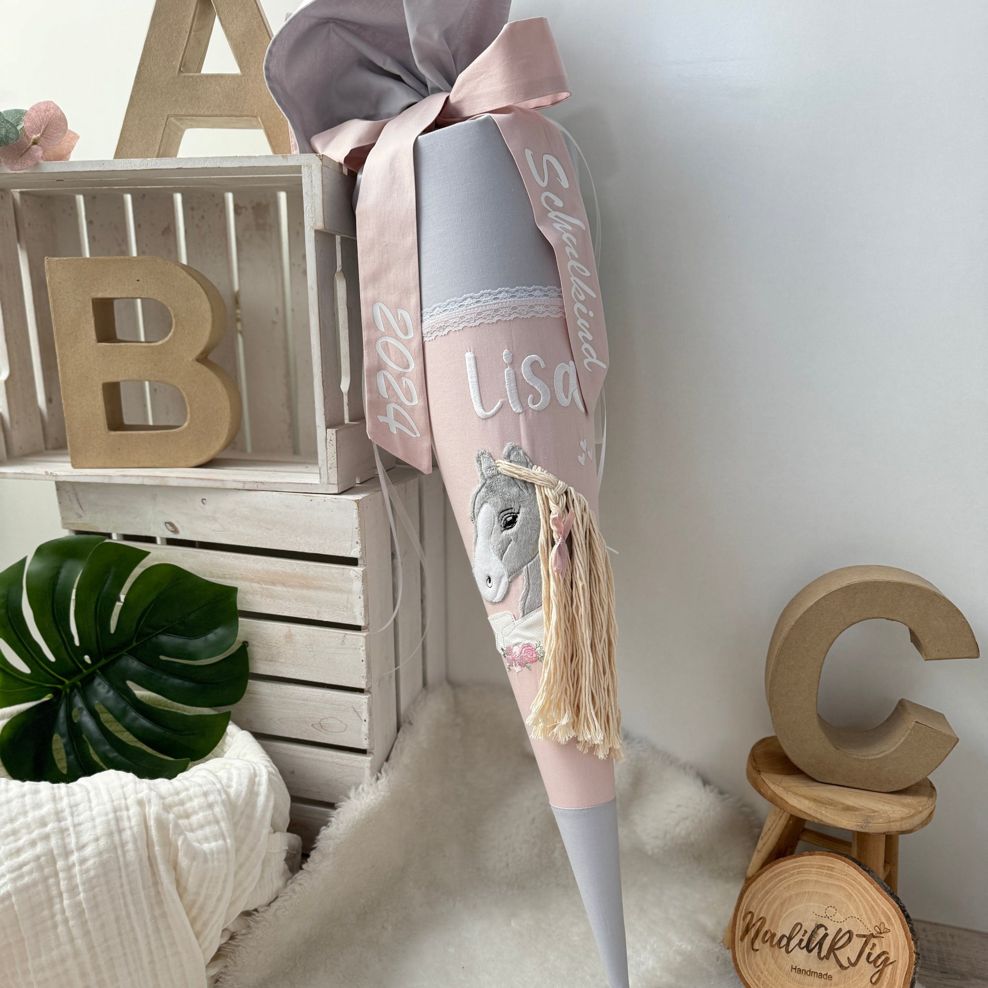 Schultüte Pferd zartes puder & grau