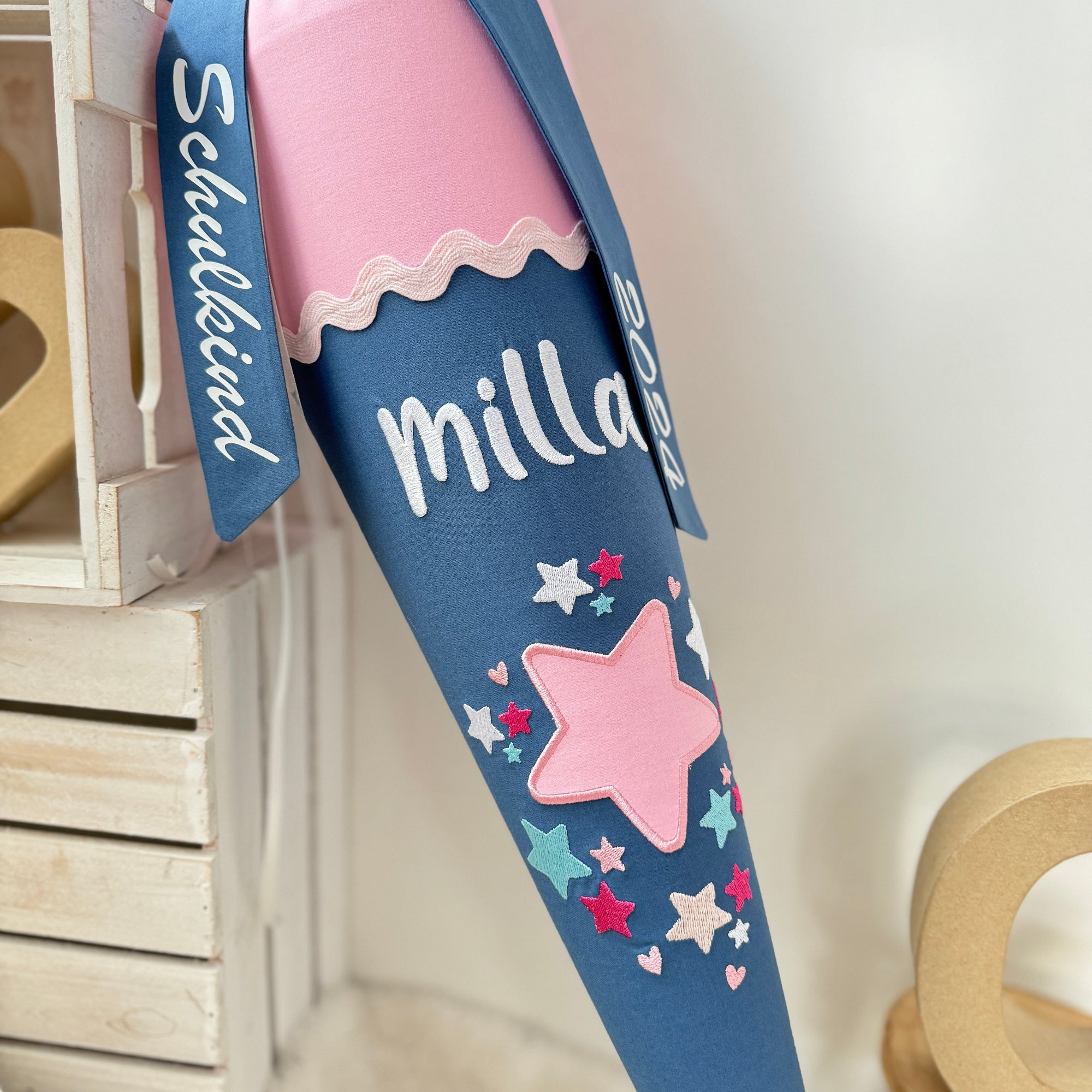 Schultüte Sterne in rosa/dusty blue