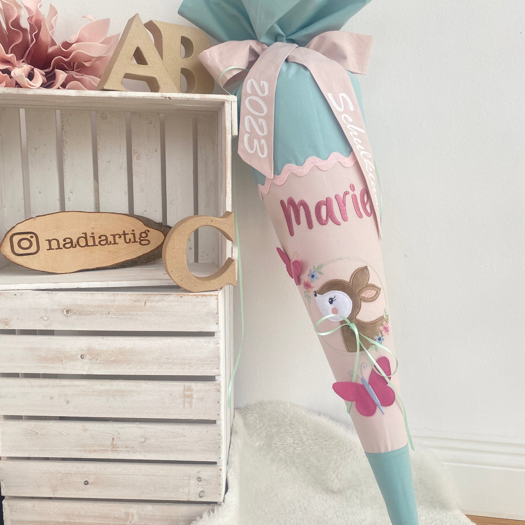 Schultüte Waldtiere in mint und rosa