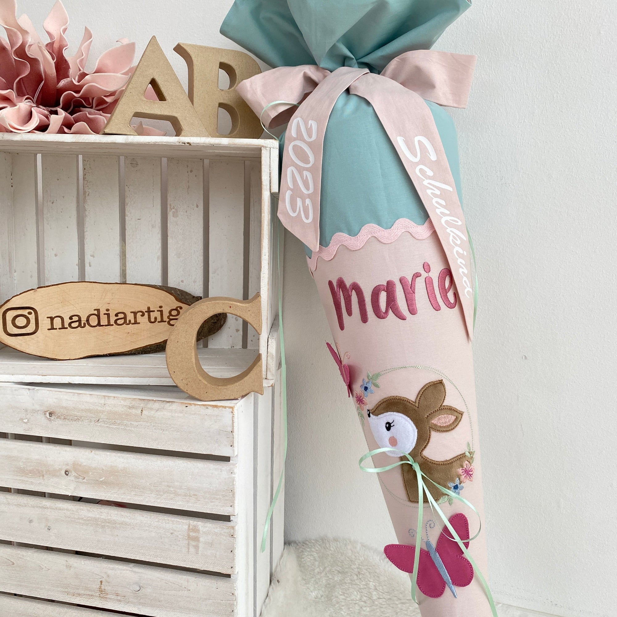 Schultüte Waldtiere in mint und rosa