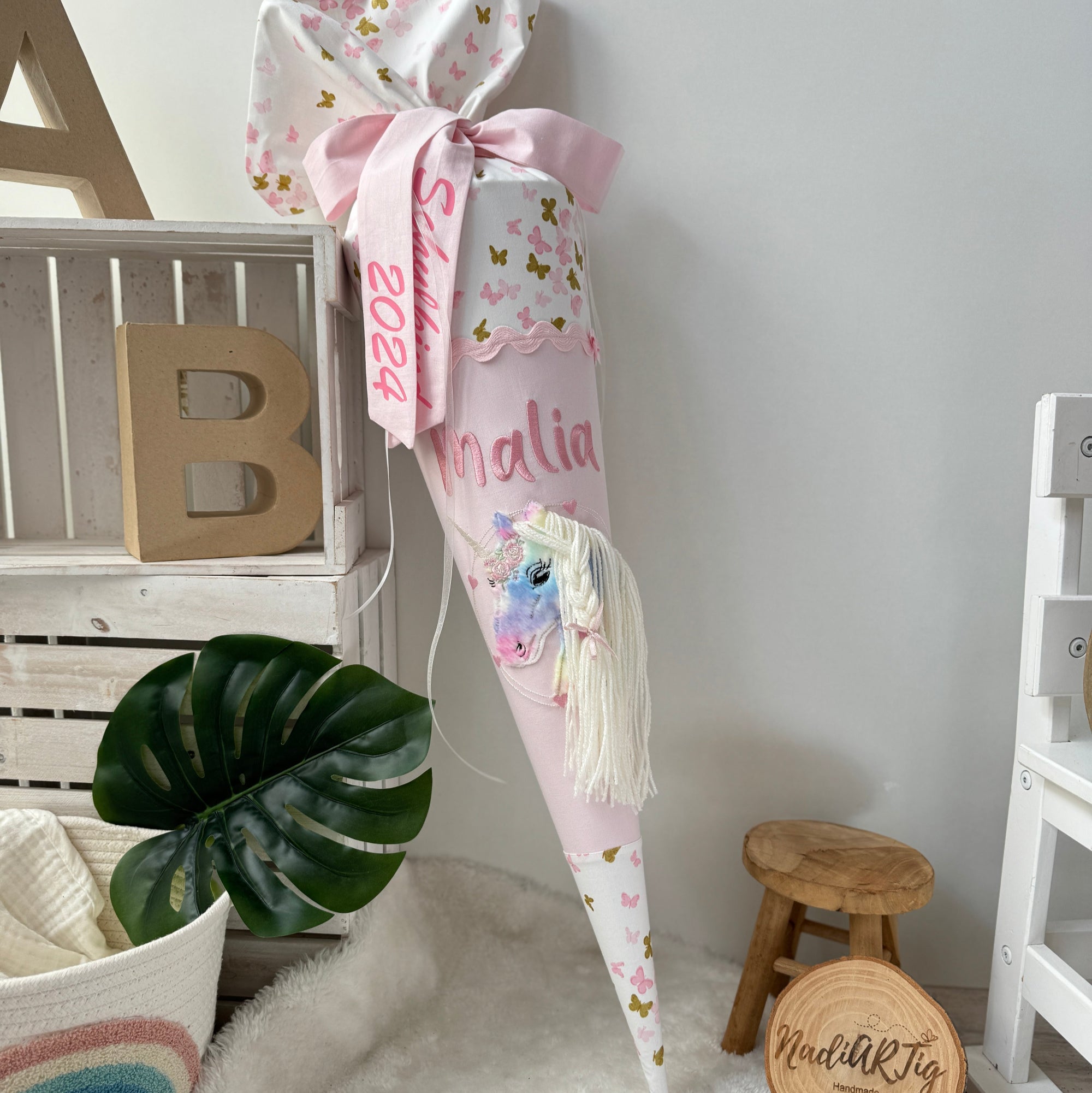 Schultüte buntes Einhorn rosé