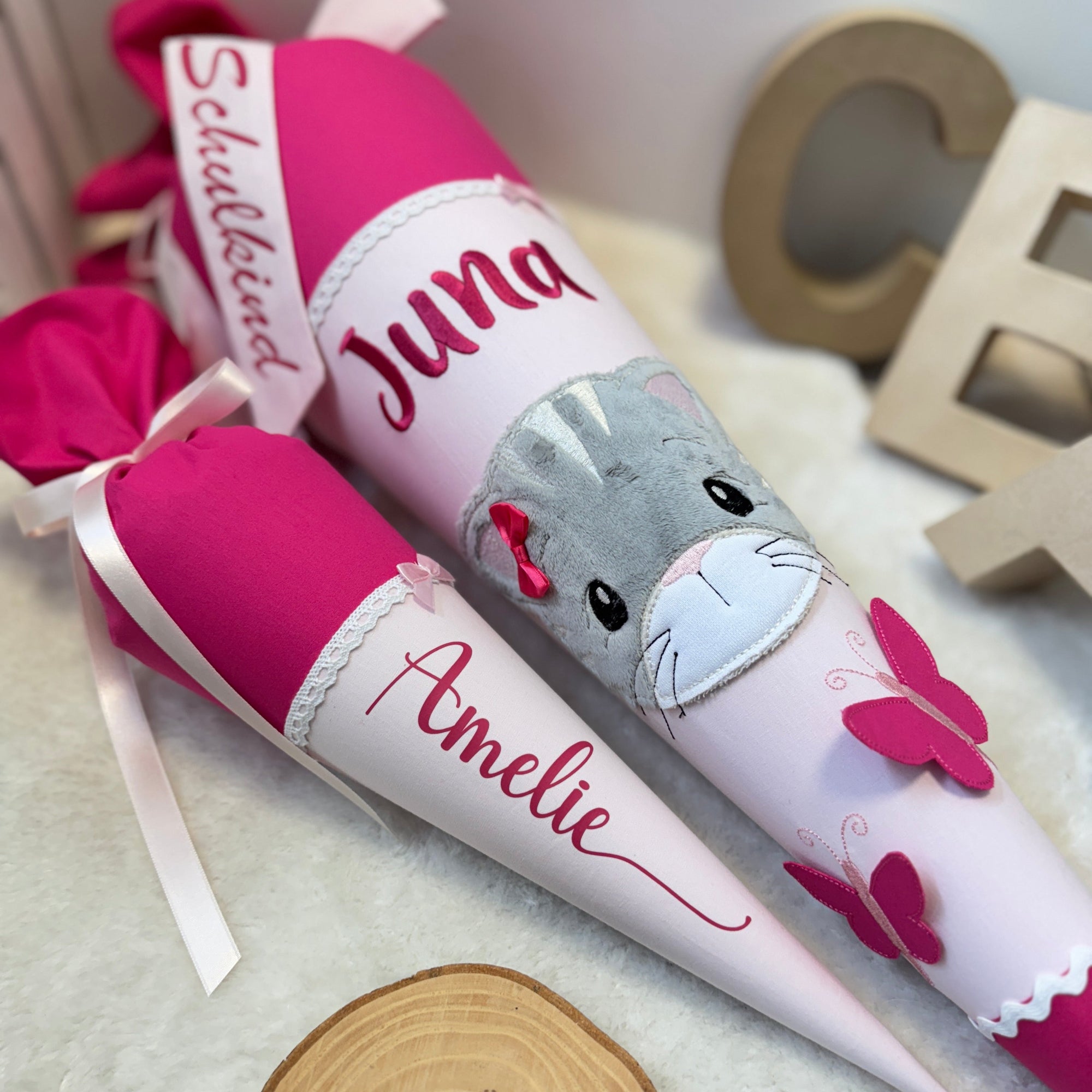Schultüte graue Katze in pink/rosé