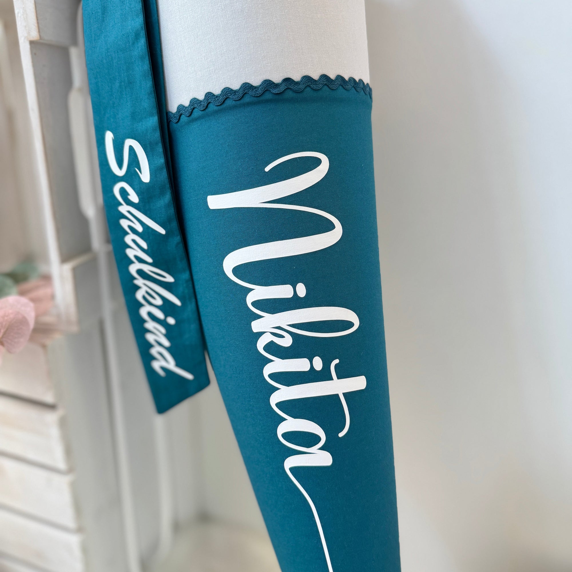 Schultüte junge petrol blau hellgrau mit Namen