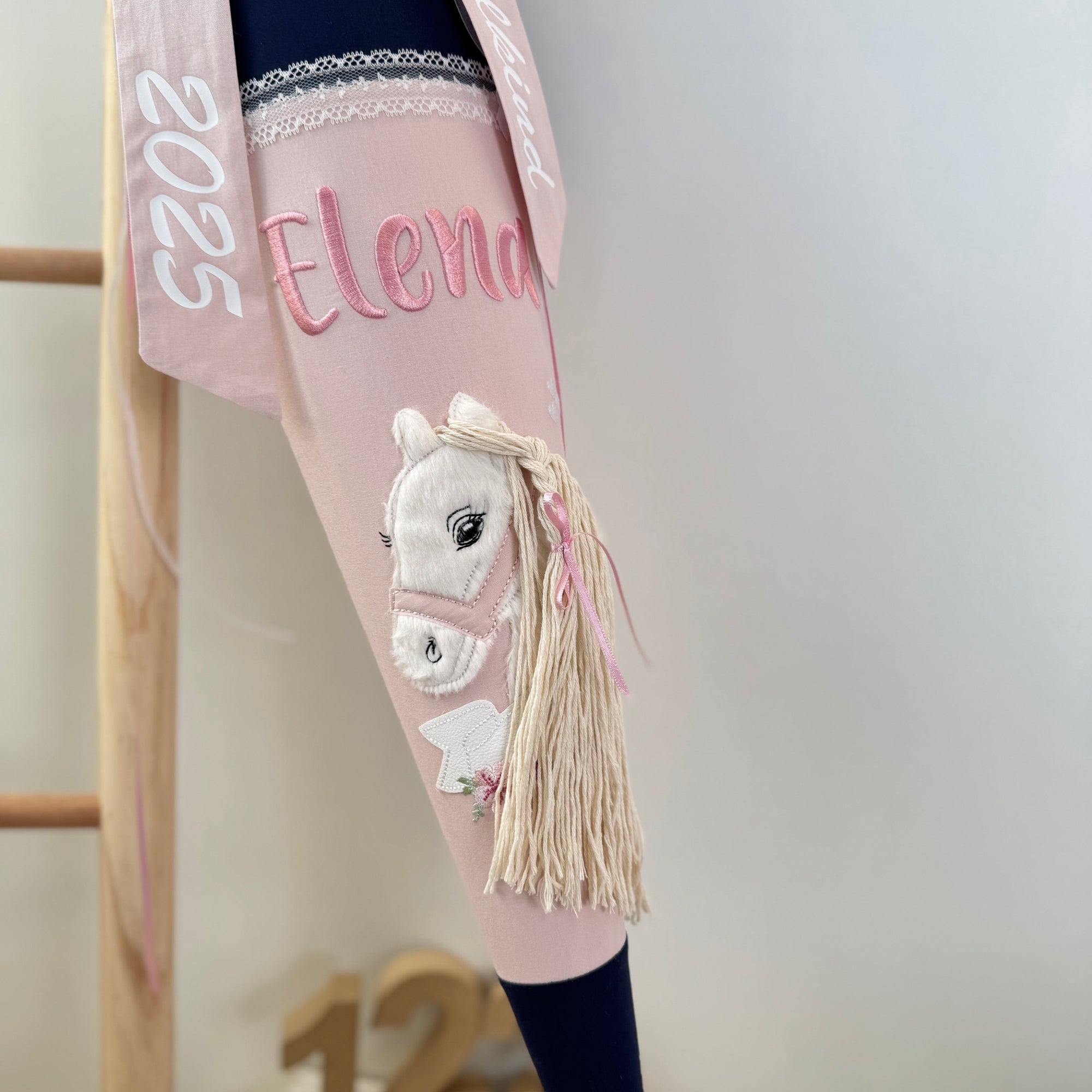 Schultuete Boho Pony in dunkelblau puderrosa