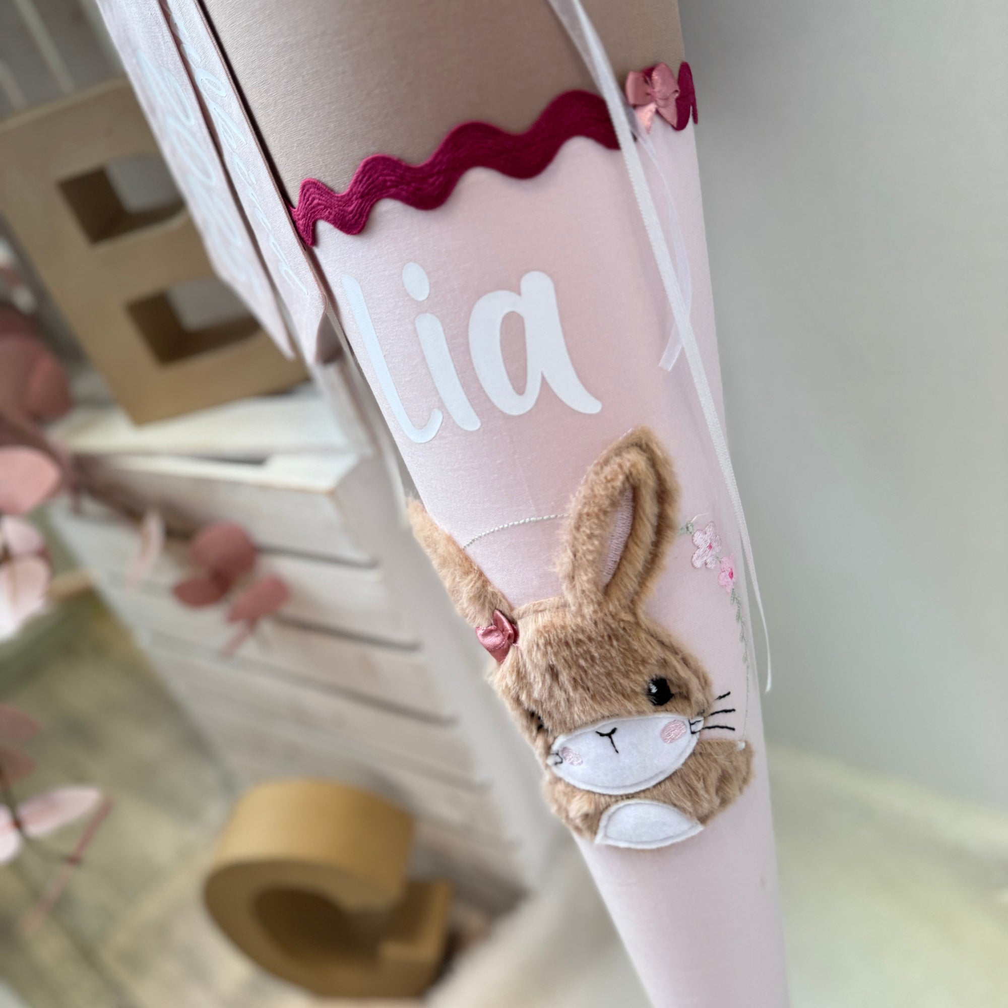 Schultuete Hase/Waldtiere in capuccino-rosa
