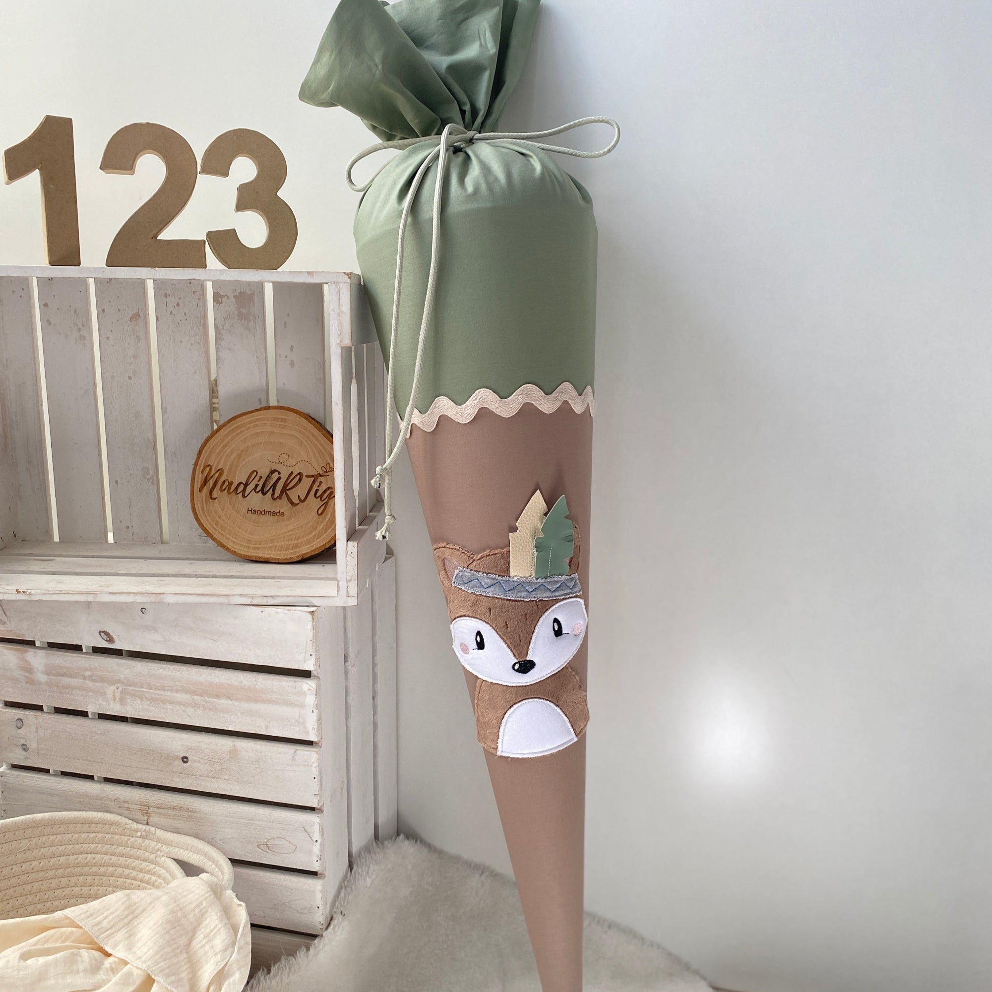 Schultuete boho fuchs pastell gruen