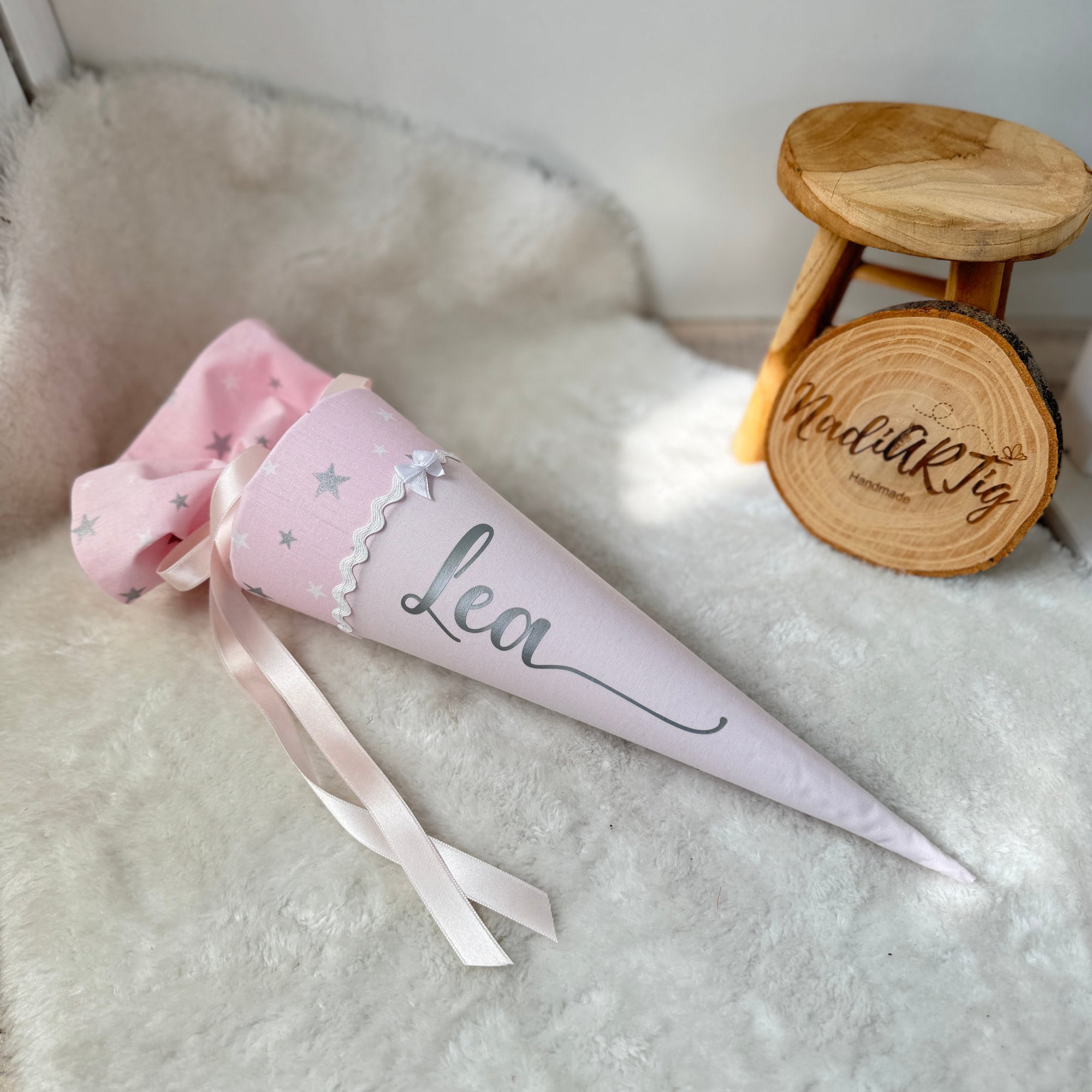 Schultuete mit Name Sternchen silber