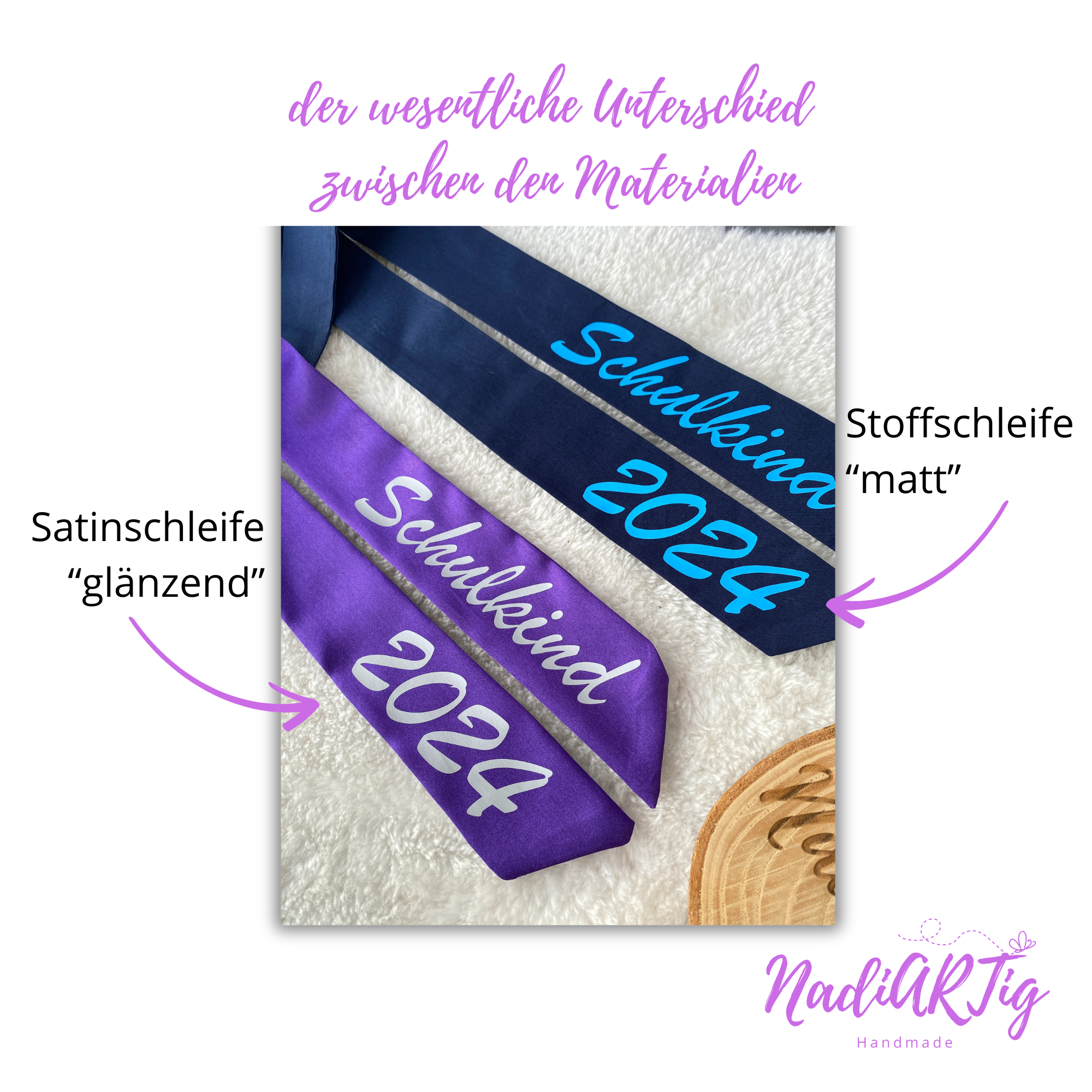 Satin-Stoffschleife für die Schultüte | Schultütenschleife mit Namen