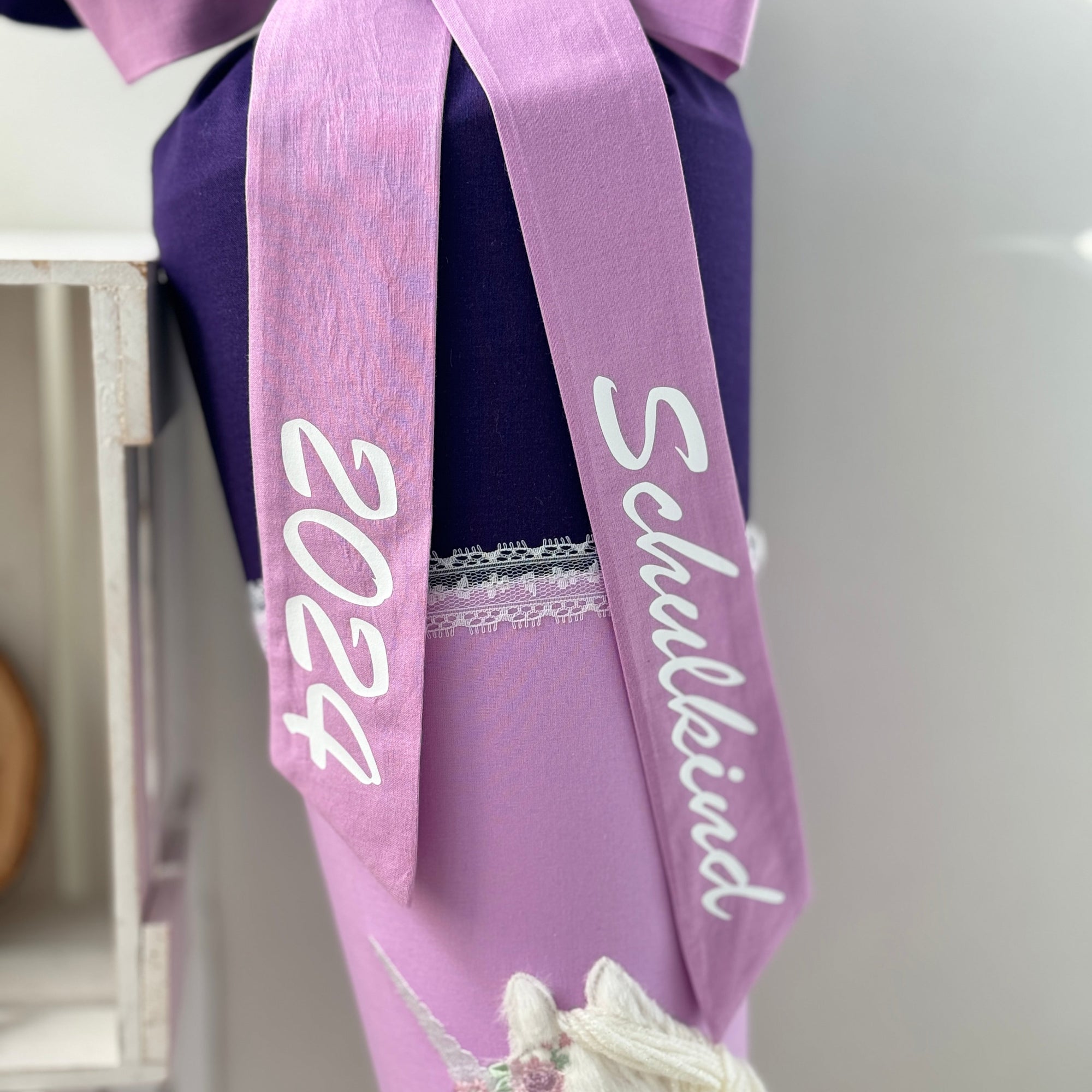 Schultut einhorn weiss mit wollmahne lila flieder