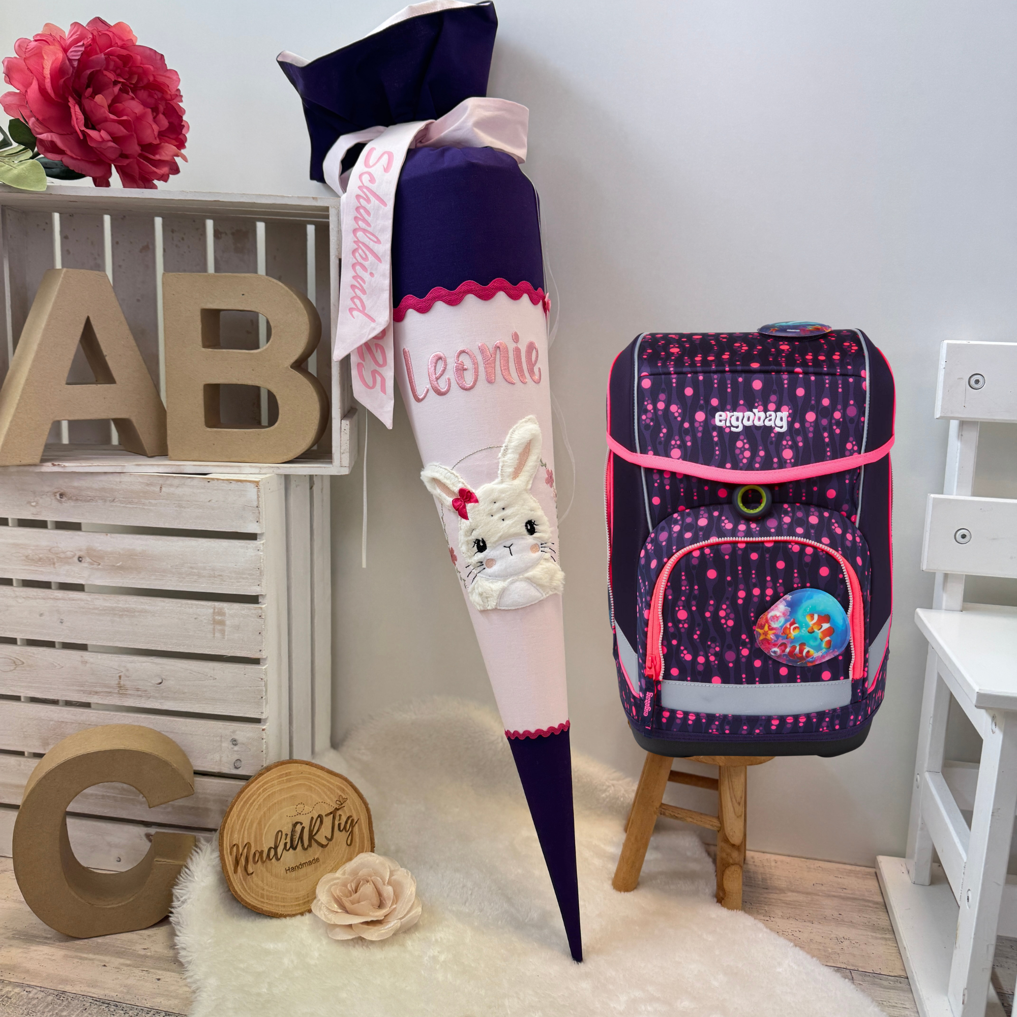 Schultute Hase in lila rosa pink