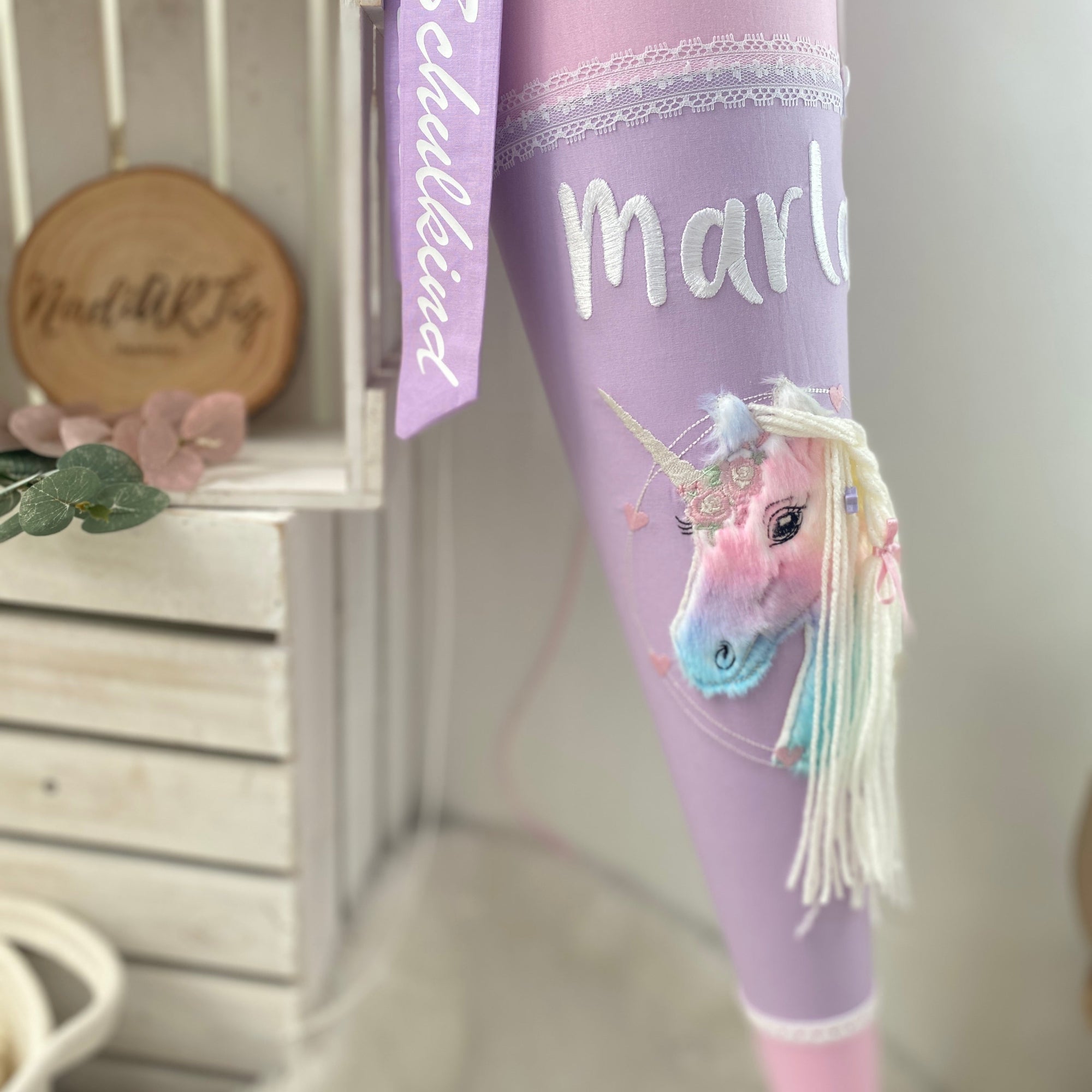 Schultute buntes einhorn glitzer mahne flieder rosa