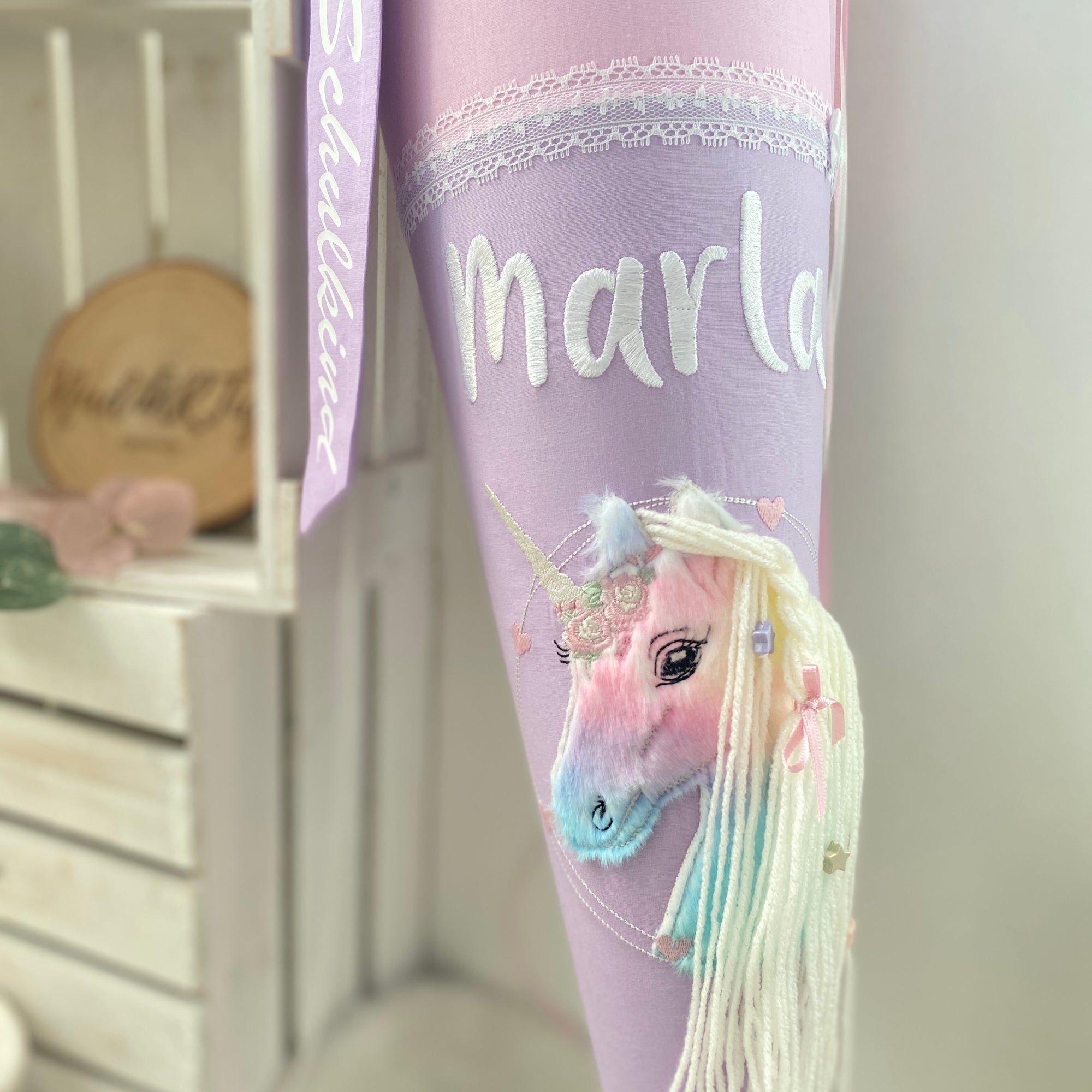 Schultute buntes einhorn glitzer mahne flieder rosa