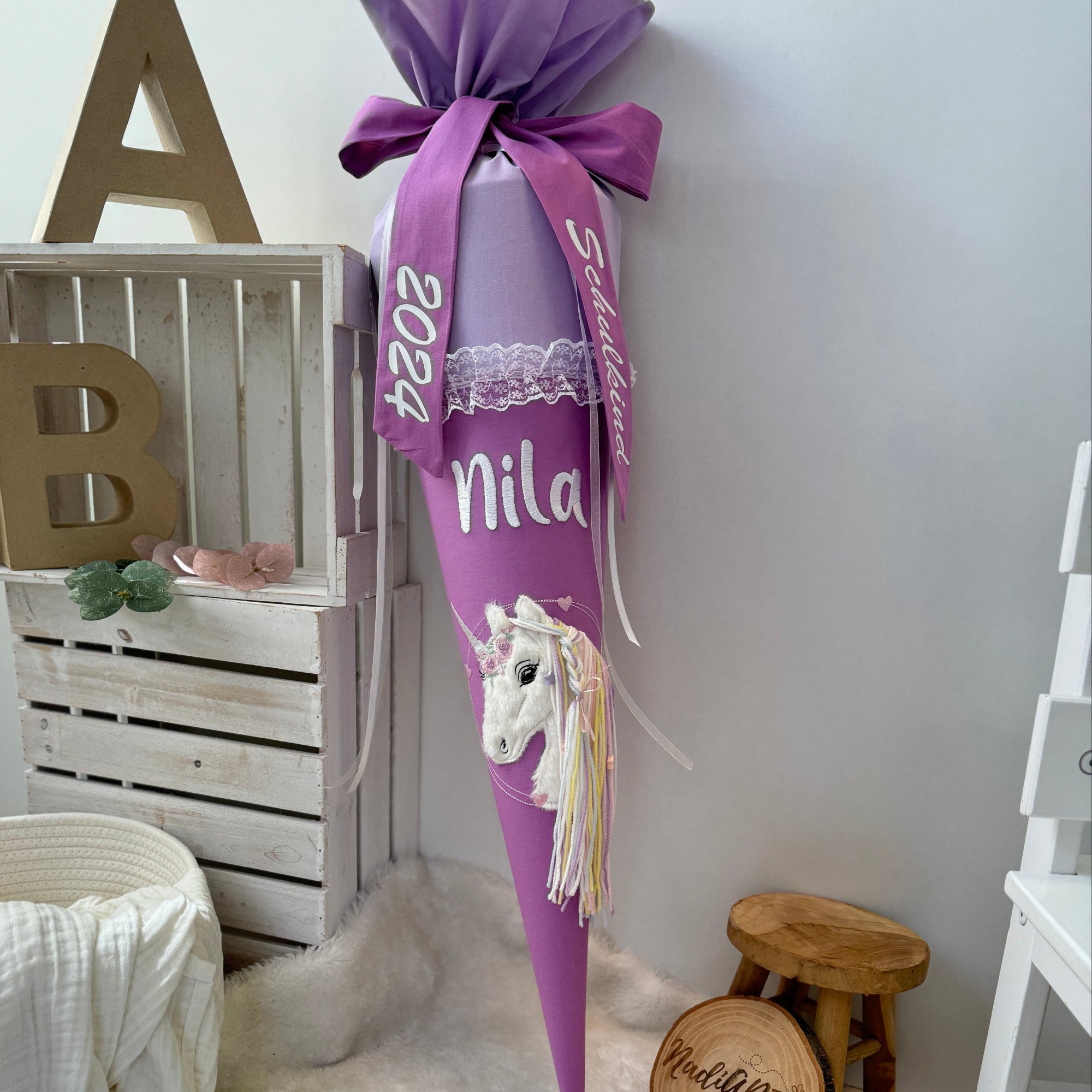 Schultute einhorn purple flieder ruschen