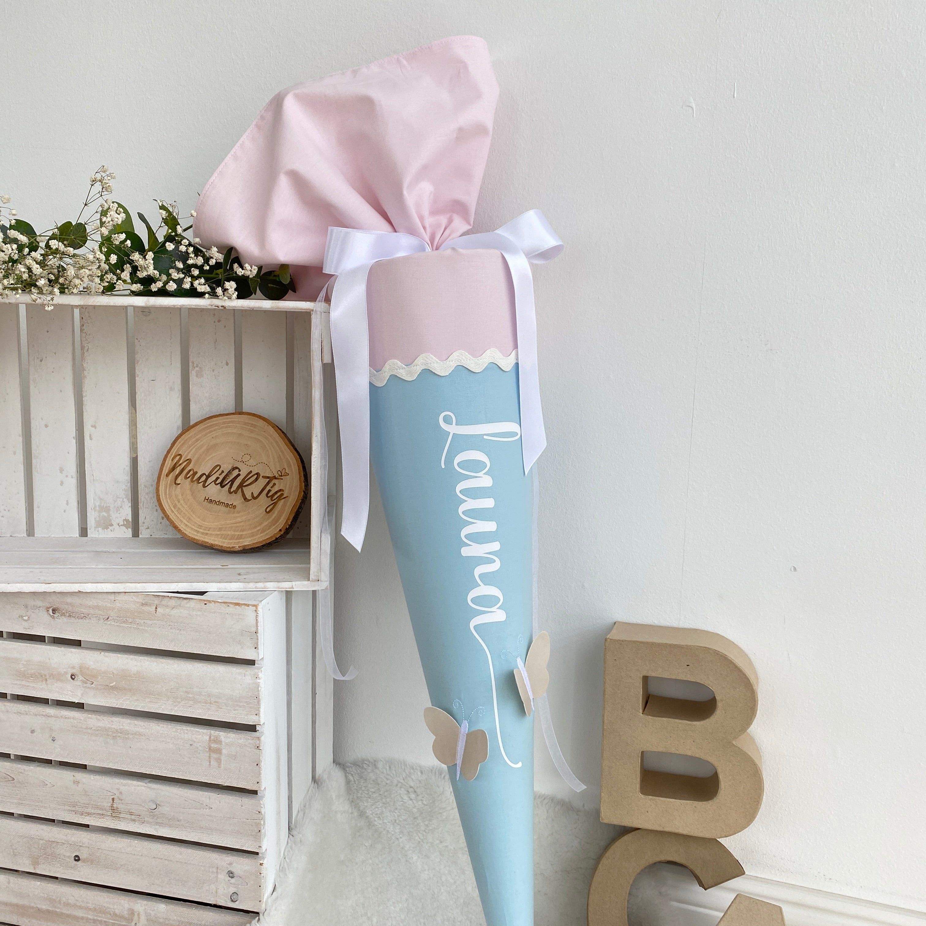 Schultüte hellblau und rosé