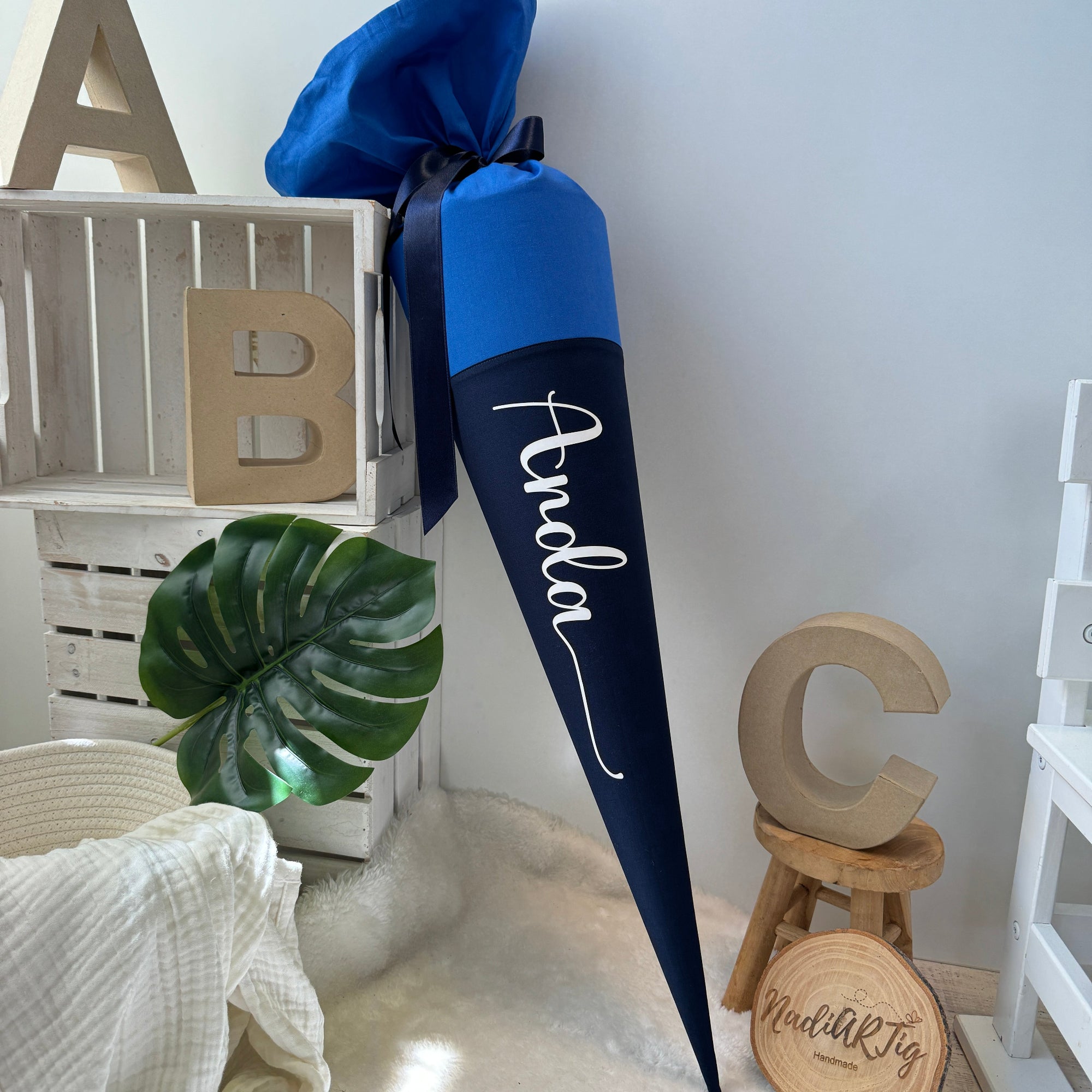 Schultute junge dunkel blau und royalblau mit Namen