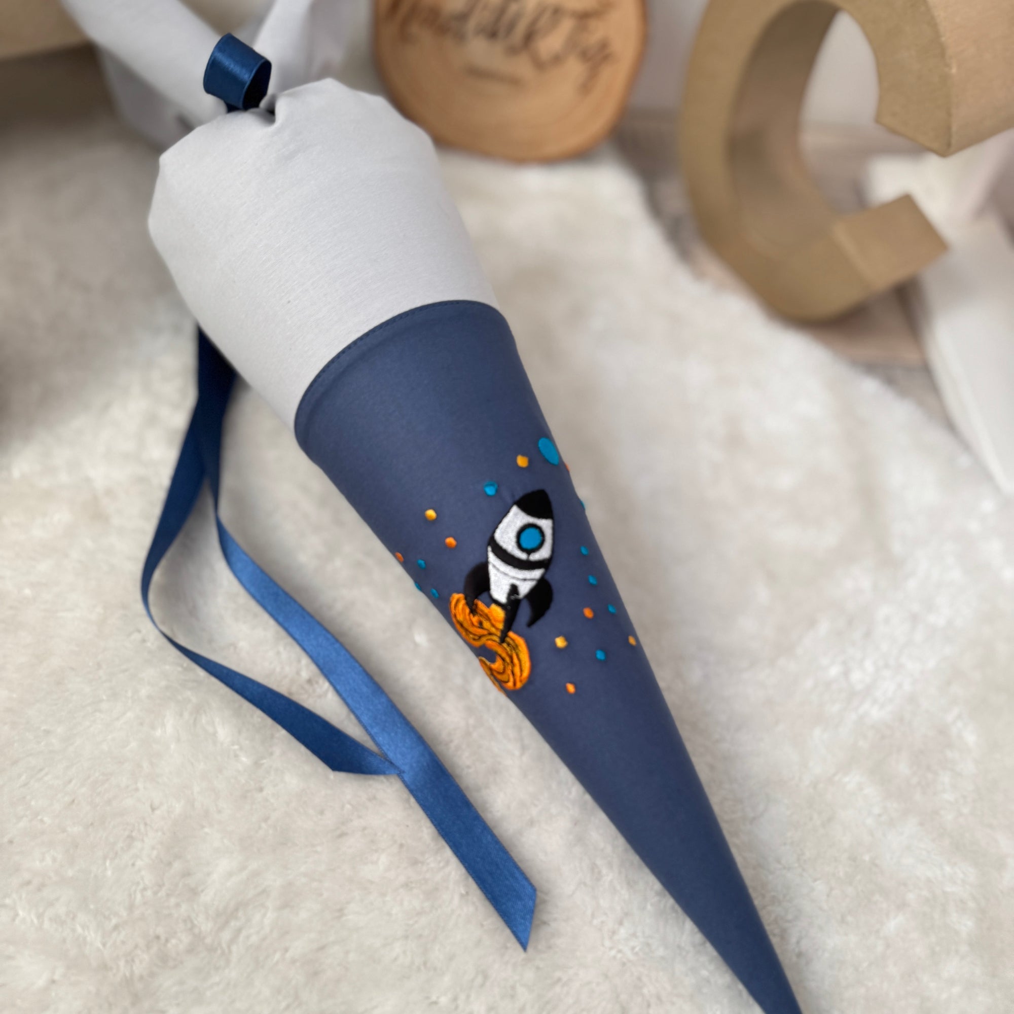kleine Schultute Astronaut Rakete grau blau