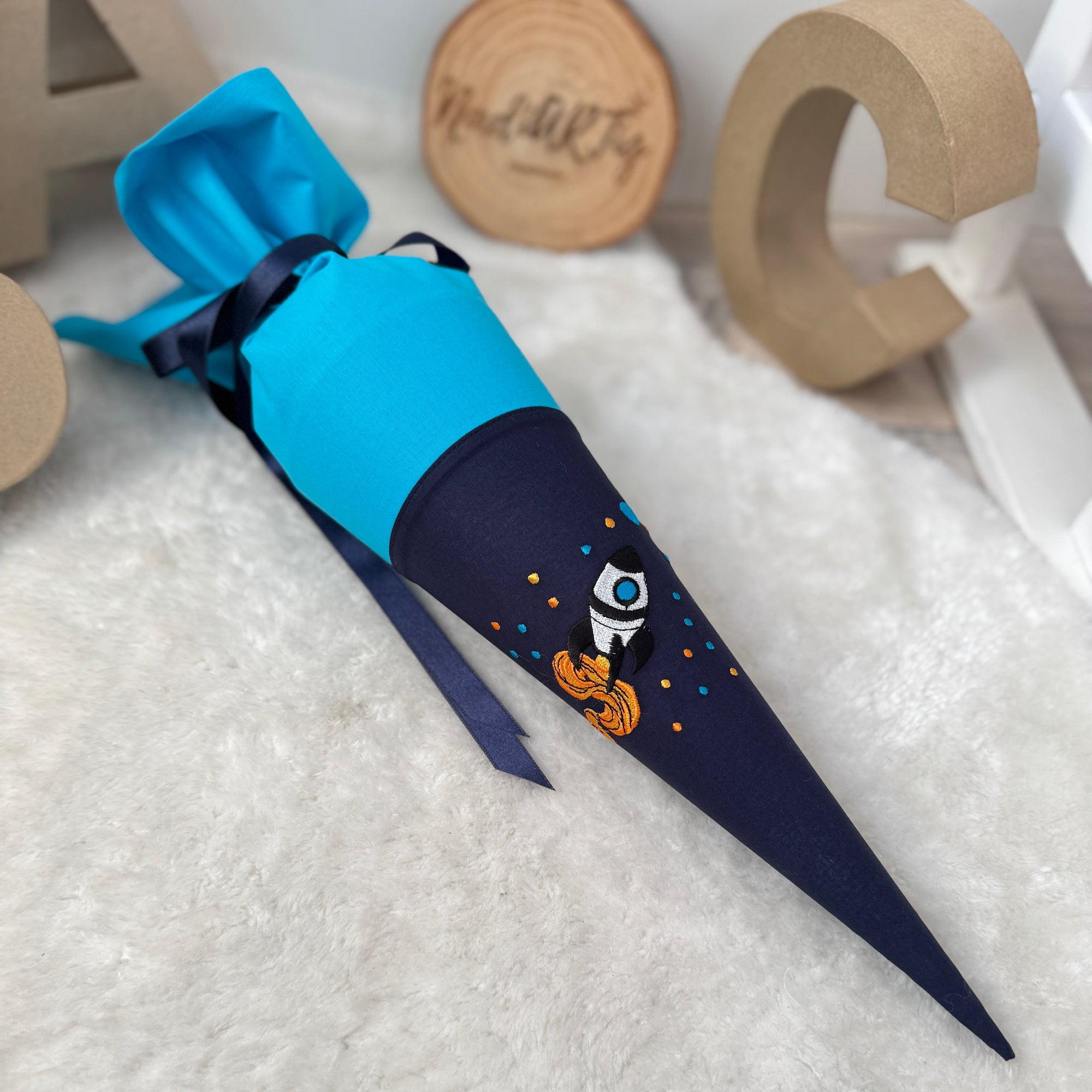 kleine Schultute Rakete Astronaut türkis dunkelblau