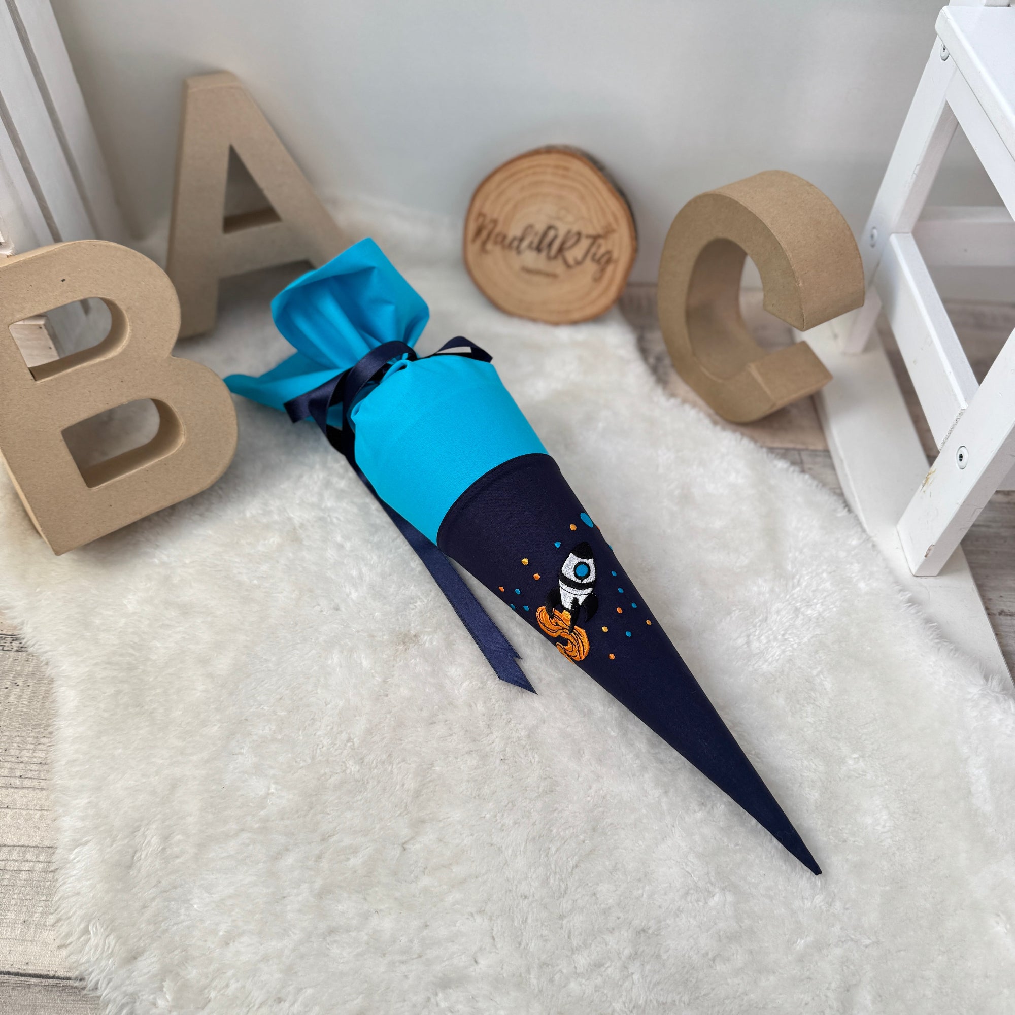 kleine Schultute Rakete Astronaut türkis dunkelblau