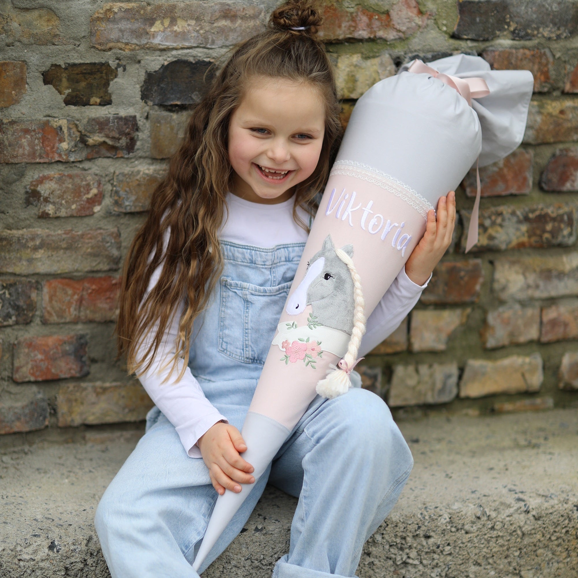 Schultüte Pferd zartes puder & grau