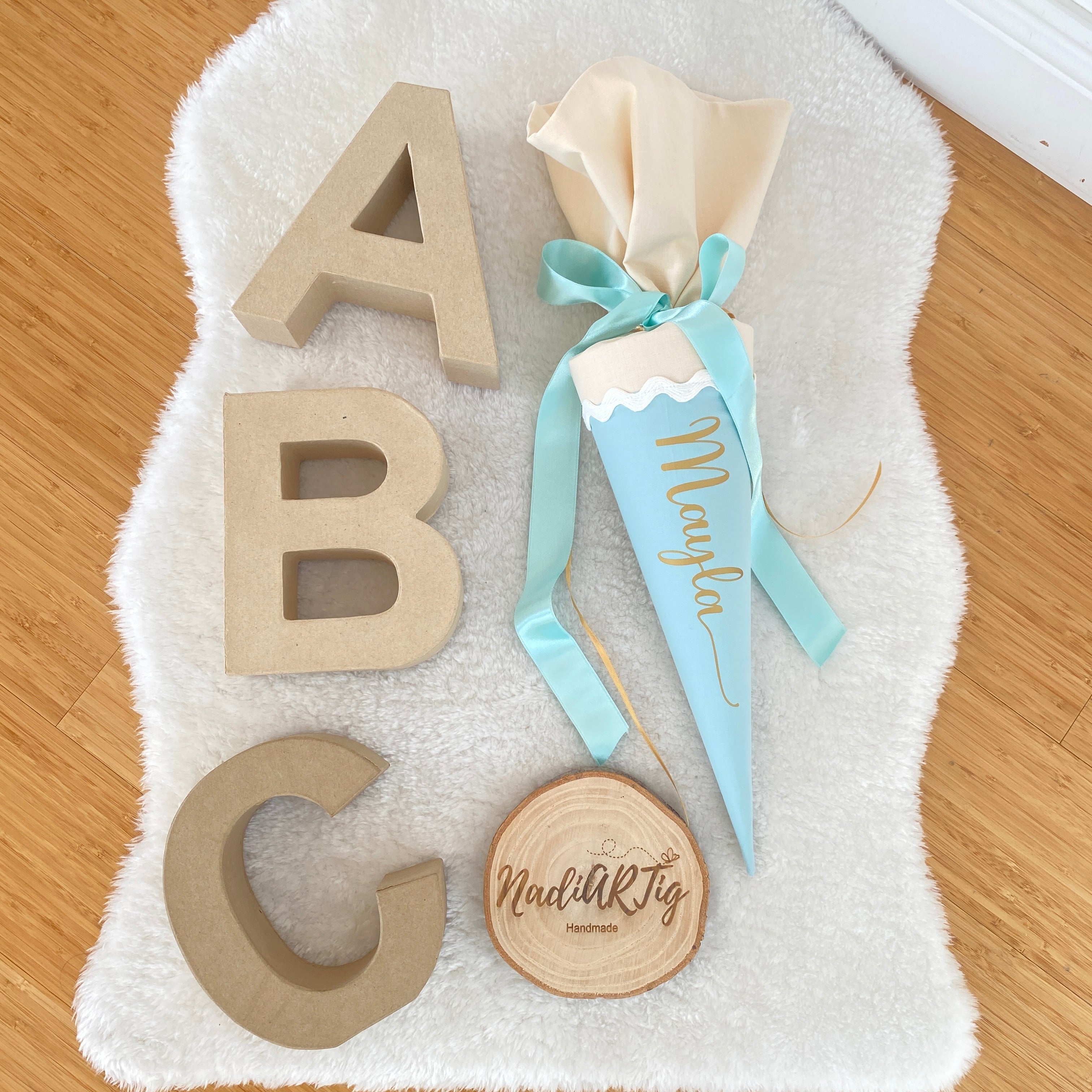 Geschwister-Schultüte in mint/beige/gold