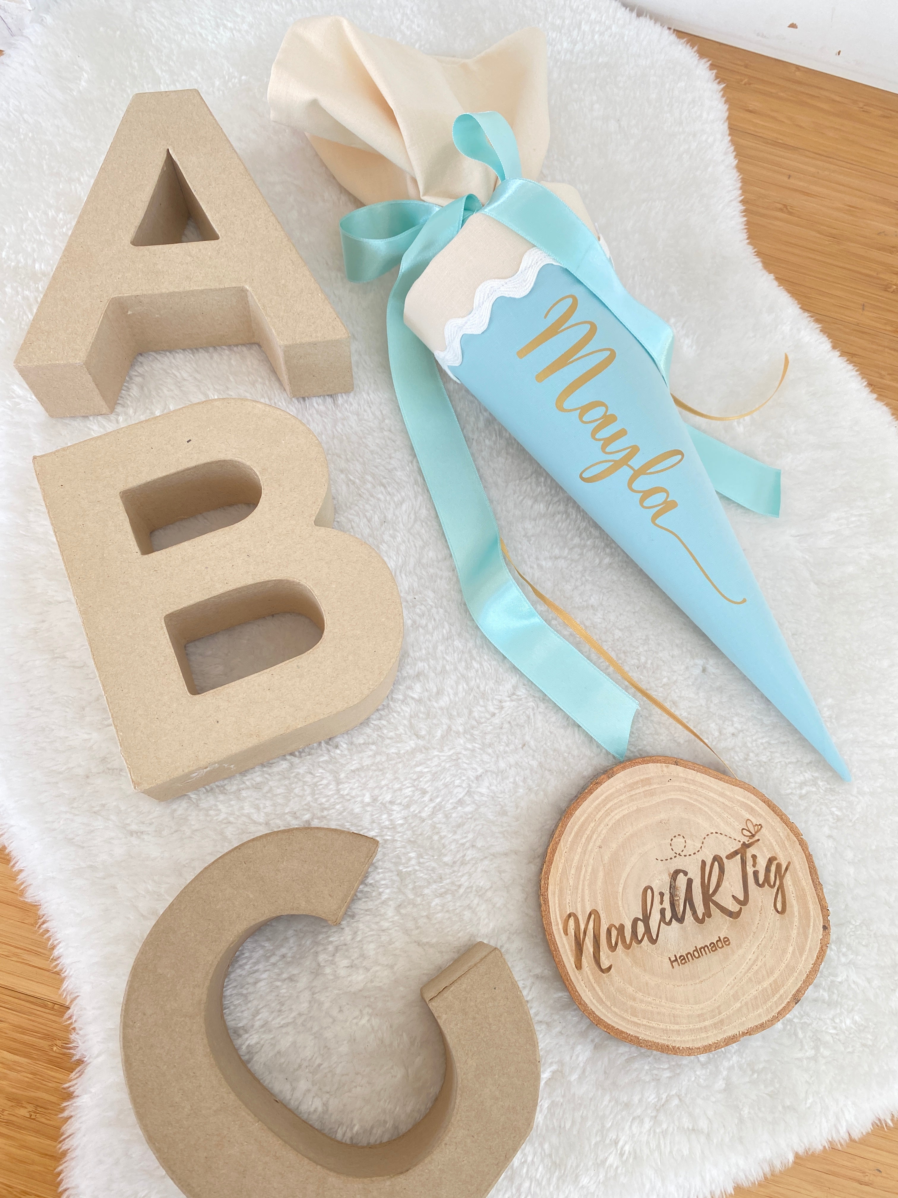 Geschwister-Schultüte in mint/beige/gold