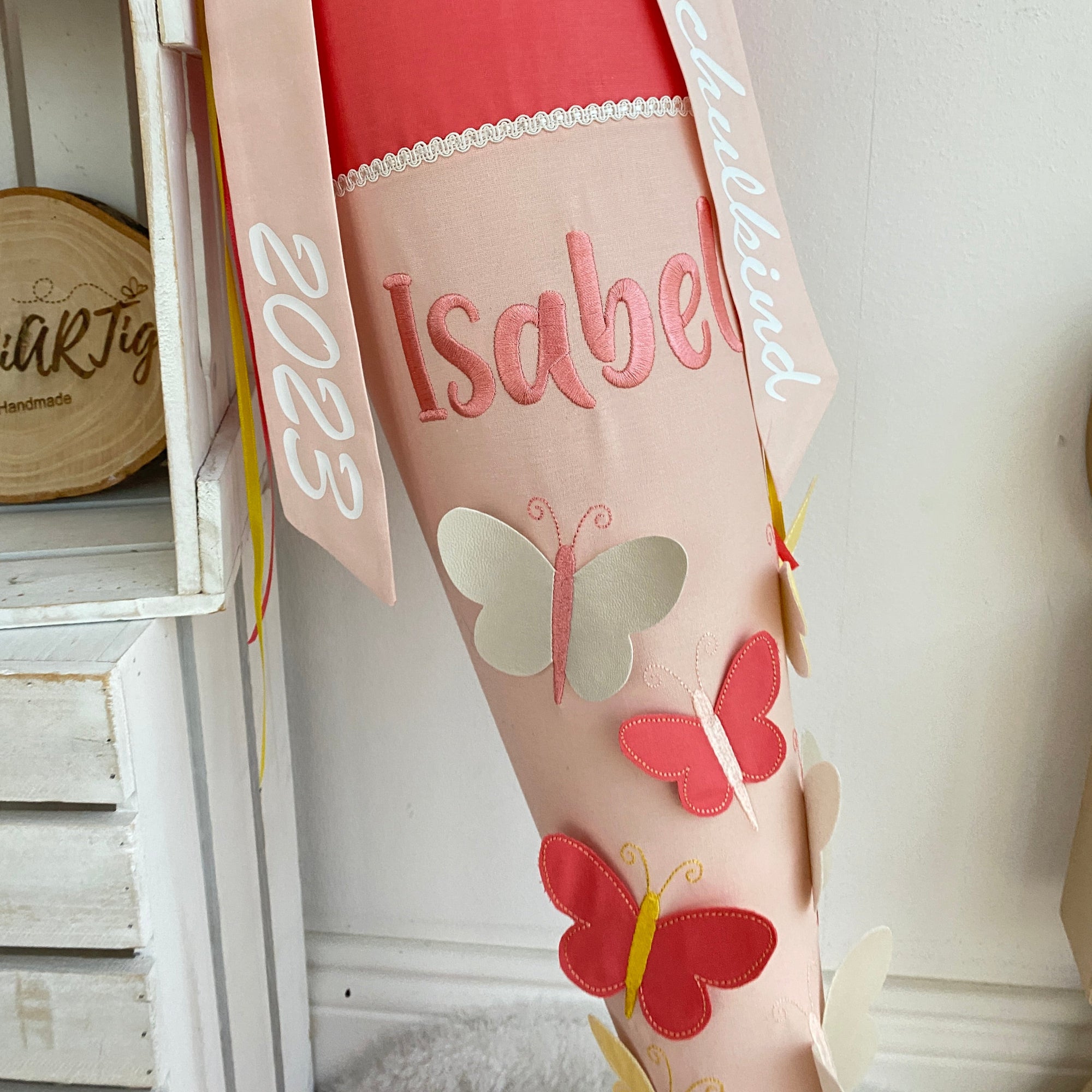 Schultüte Schmetterling/Zitronenfalter in koralle/lachs