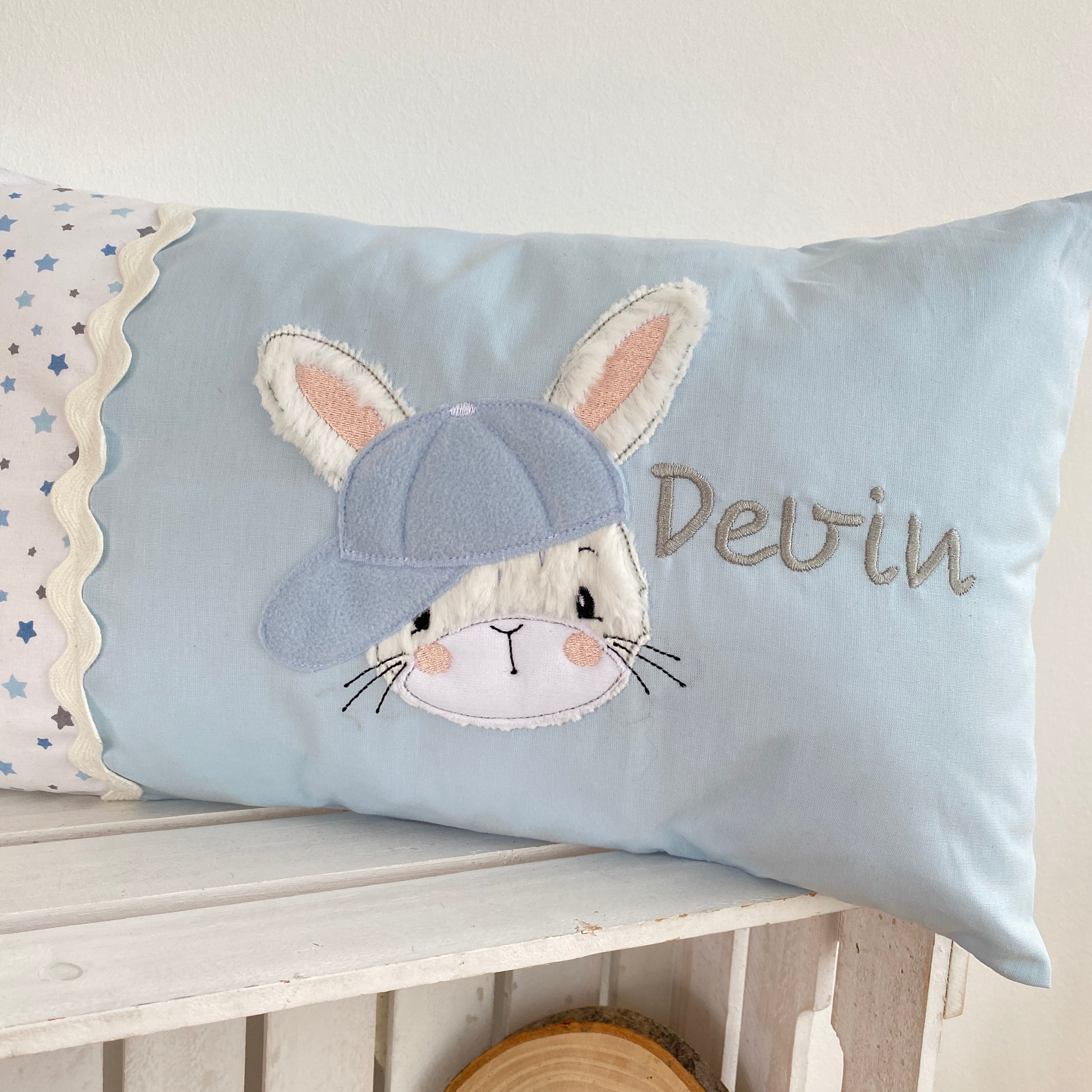 Geburtskissen Namenskissen Junge Hase nadiARtig Handmade Kissen mit Name