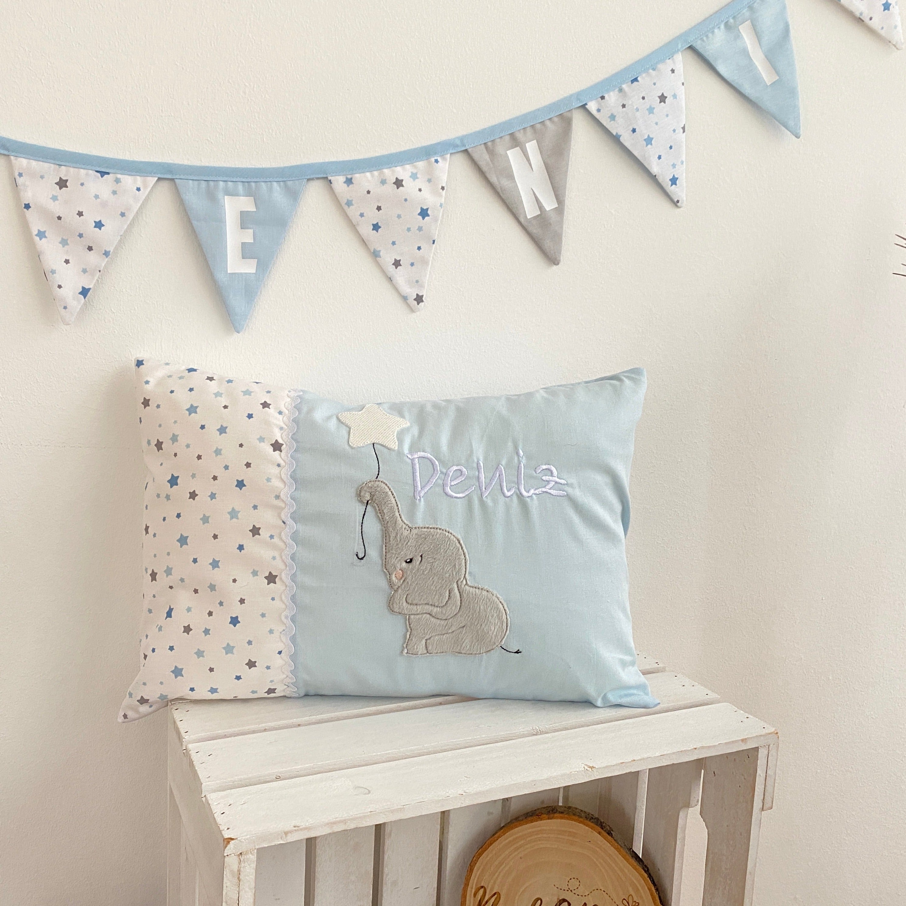 Geburtskissen Namenskissen Kissen mit Name Elefenat Stern Baby nadiARTig