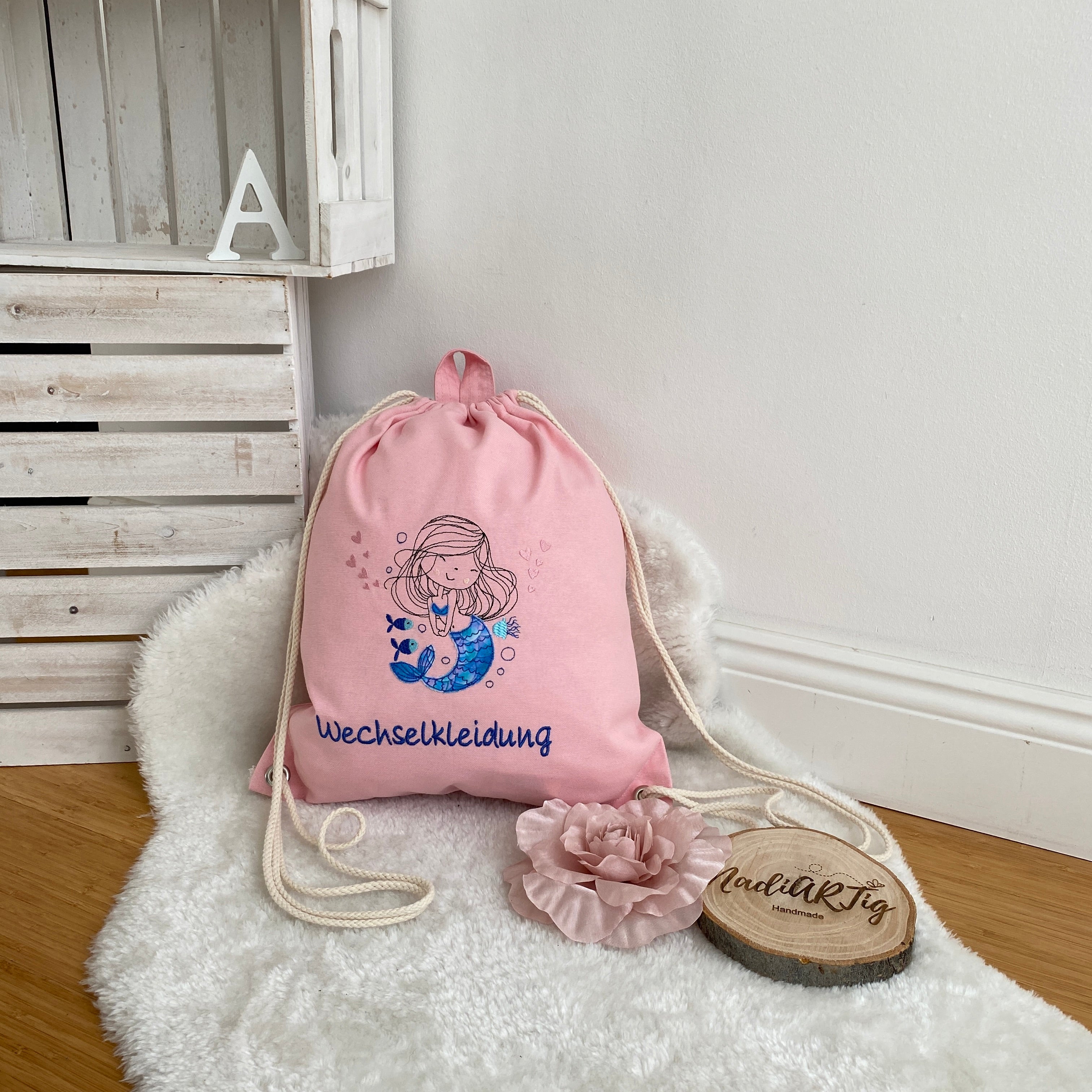 Kindergartenbeutel für Wechselwäsche, Motiv Meerjungfrau (wasserabweisend)