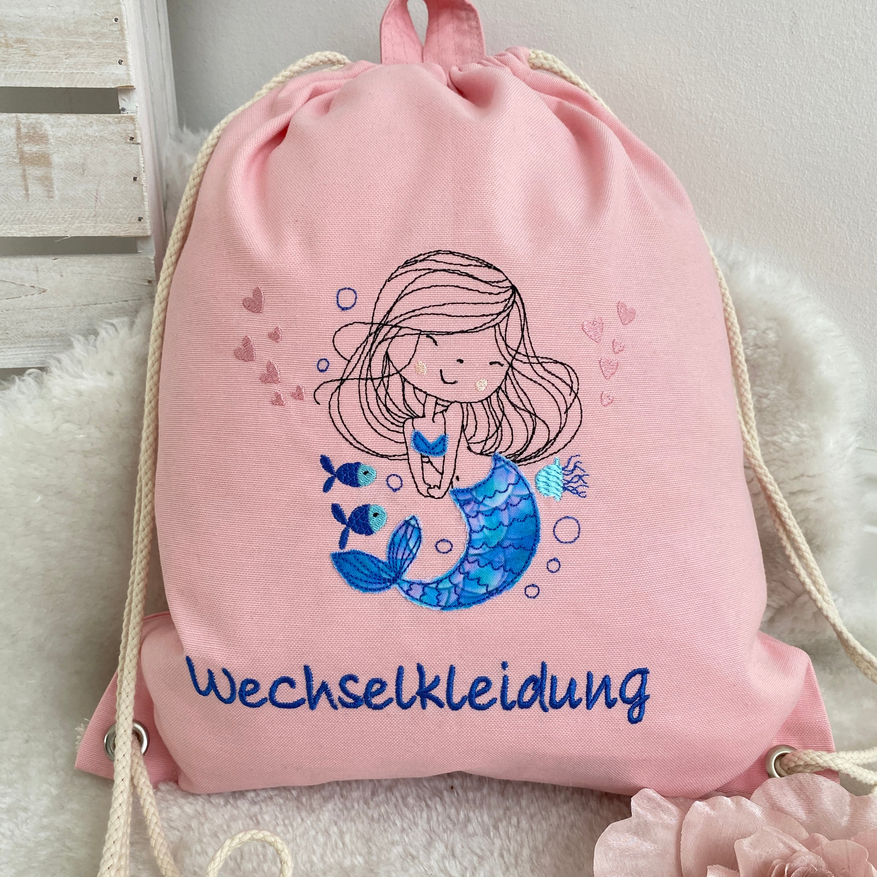 Kindergartenbeutel für Wechselwäsche, Motiv Meerjungfrau (wasserabweisend)
