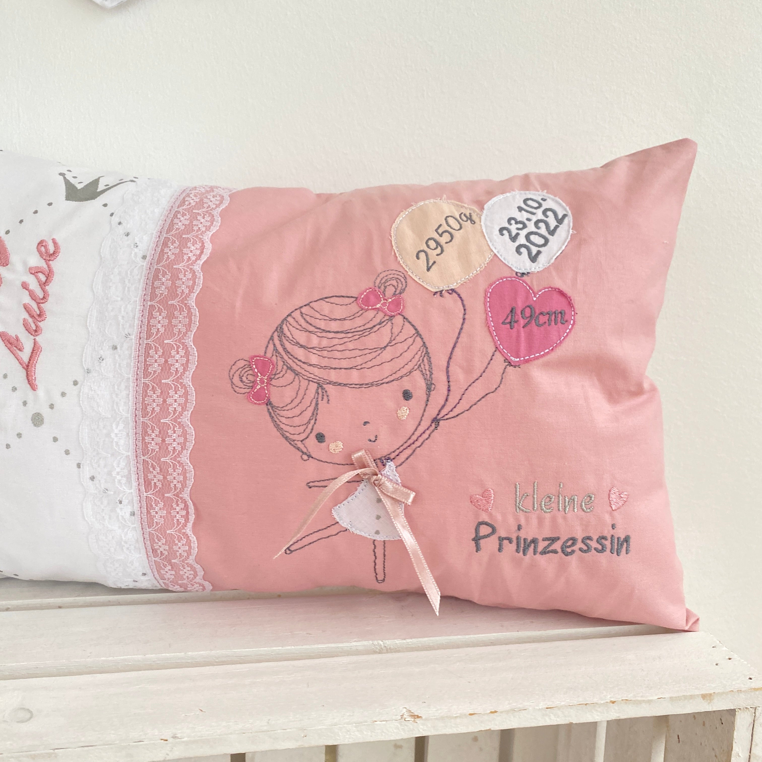 Geburtskissen Namenskissen, geschenk zur geburt, kleine Prizessin, Mädchen Ballons Kissen mit Name