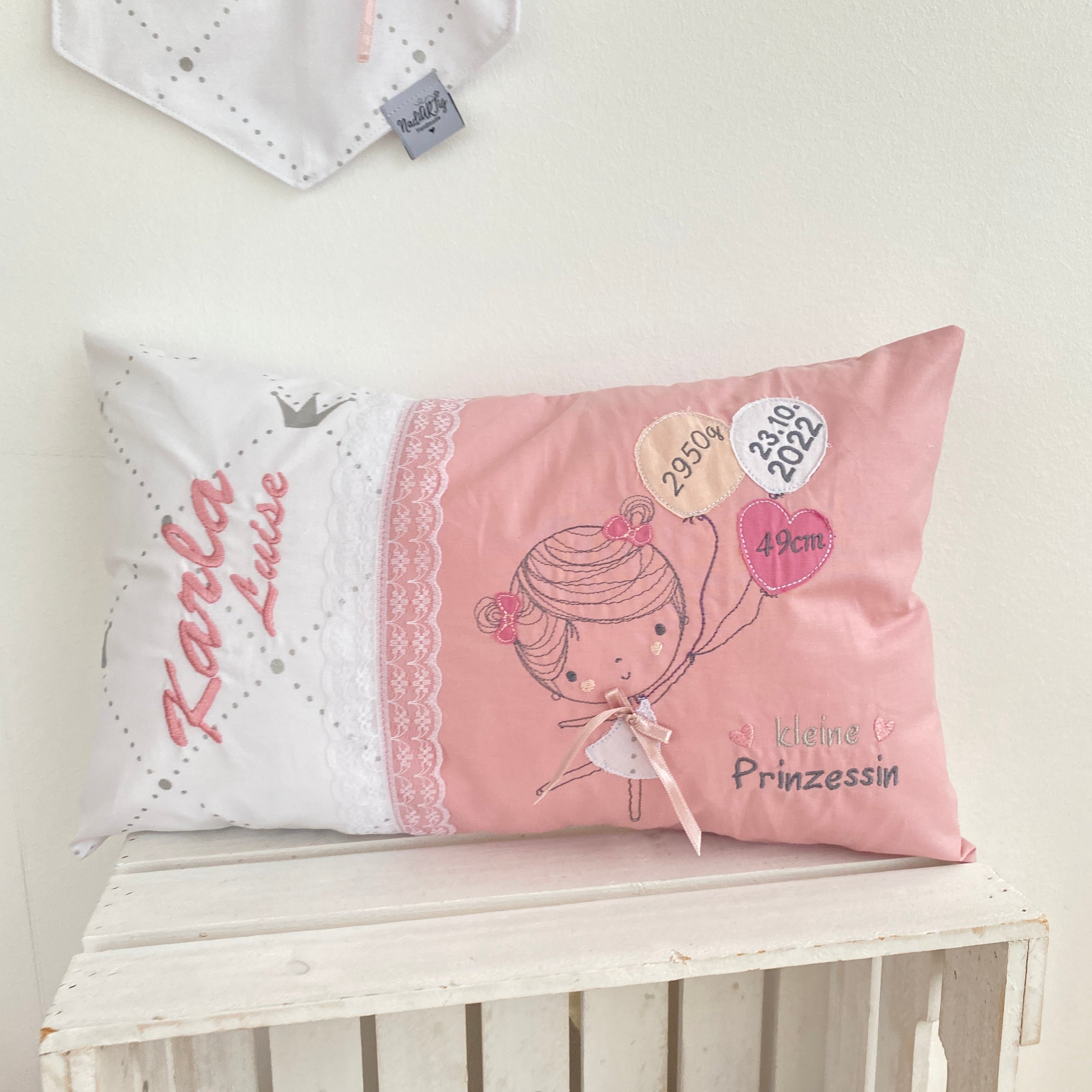 Geburtskissen Namenskissen, geschenk zur geburt, kleine Prizessin, Mädchen Ballons Kissen mit Name