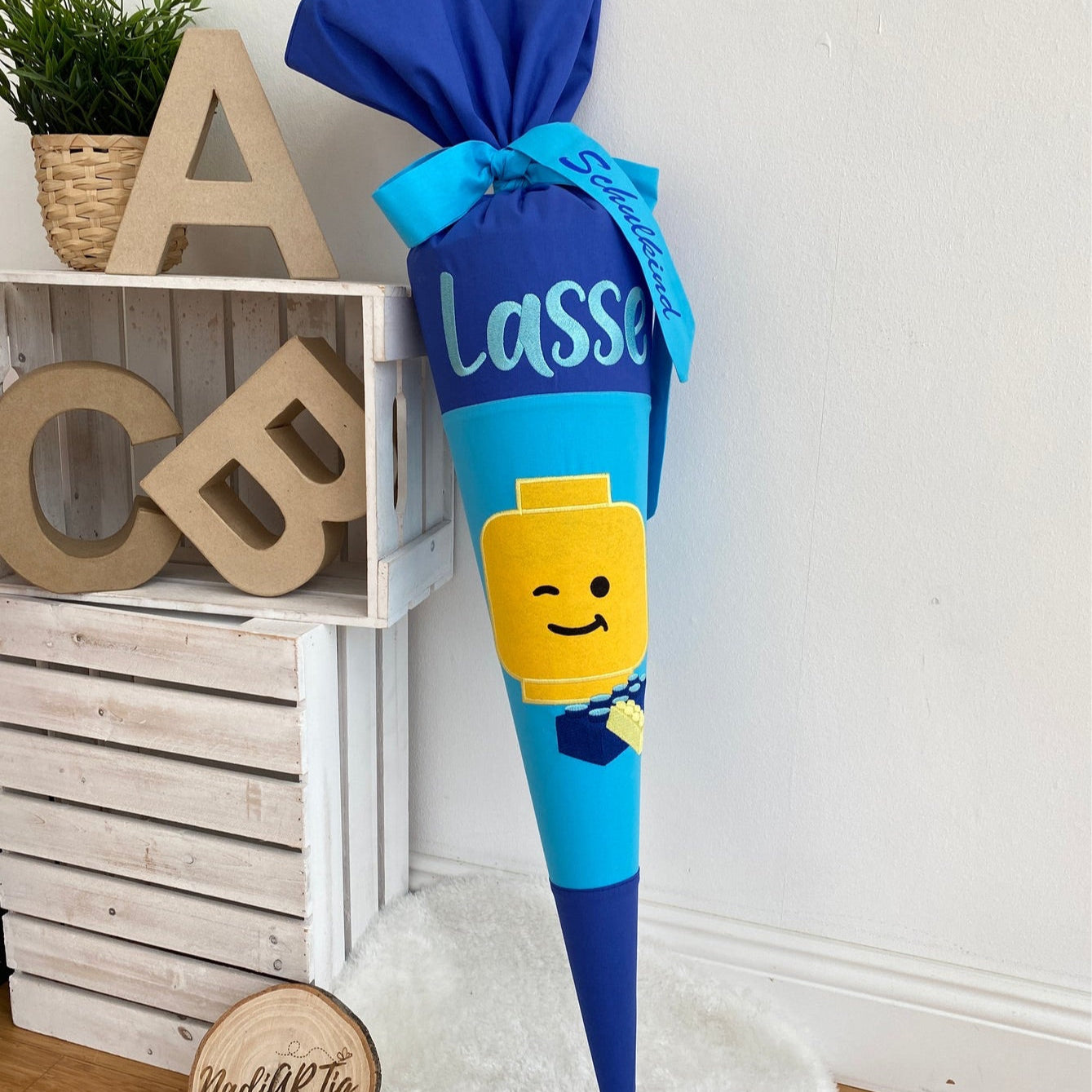 Schultute Lego Bausteine blau turkis