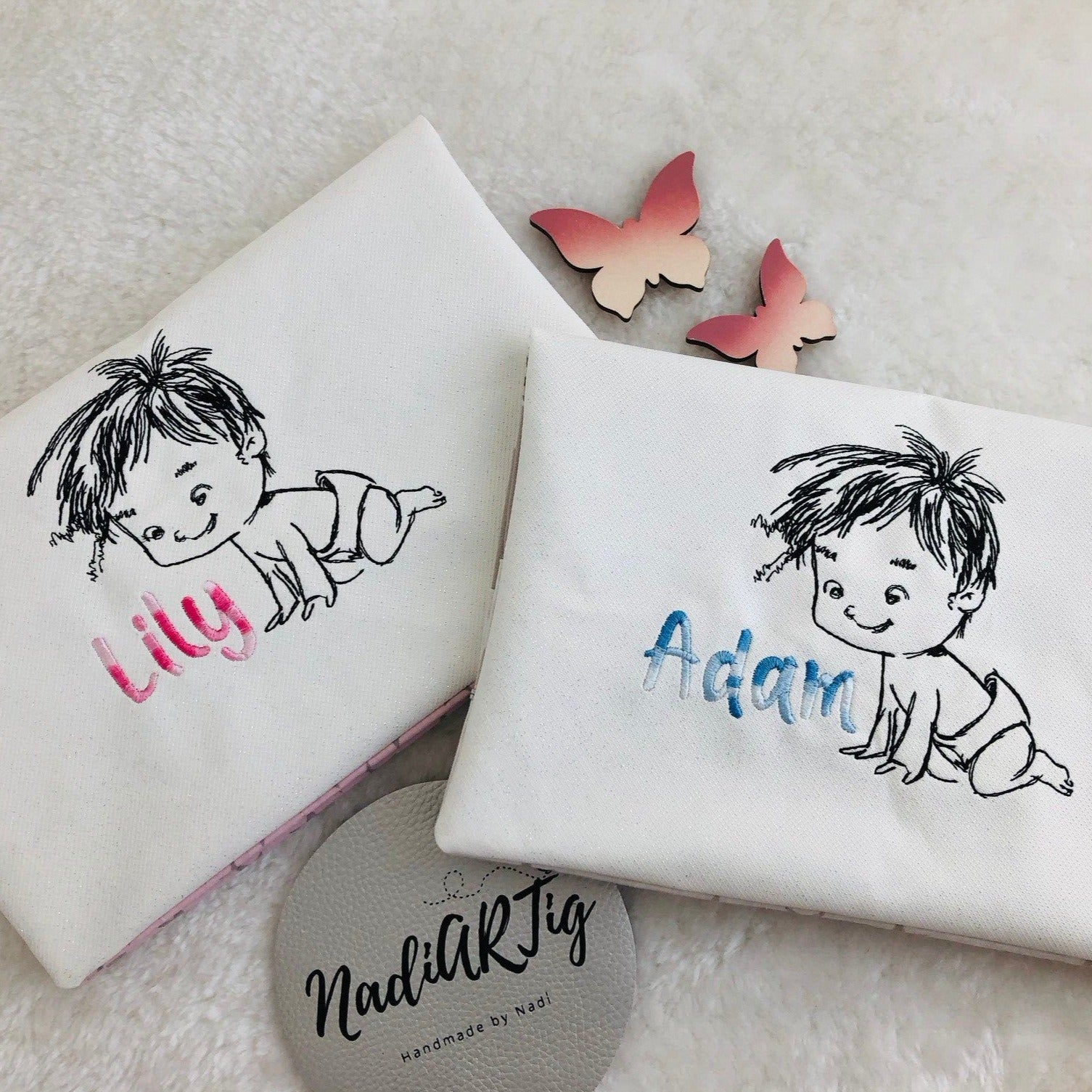 Windeltasche Wickeltasche Kunstleder bestickt