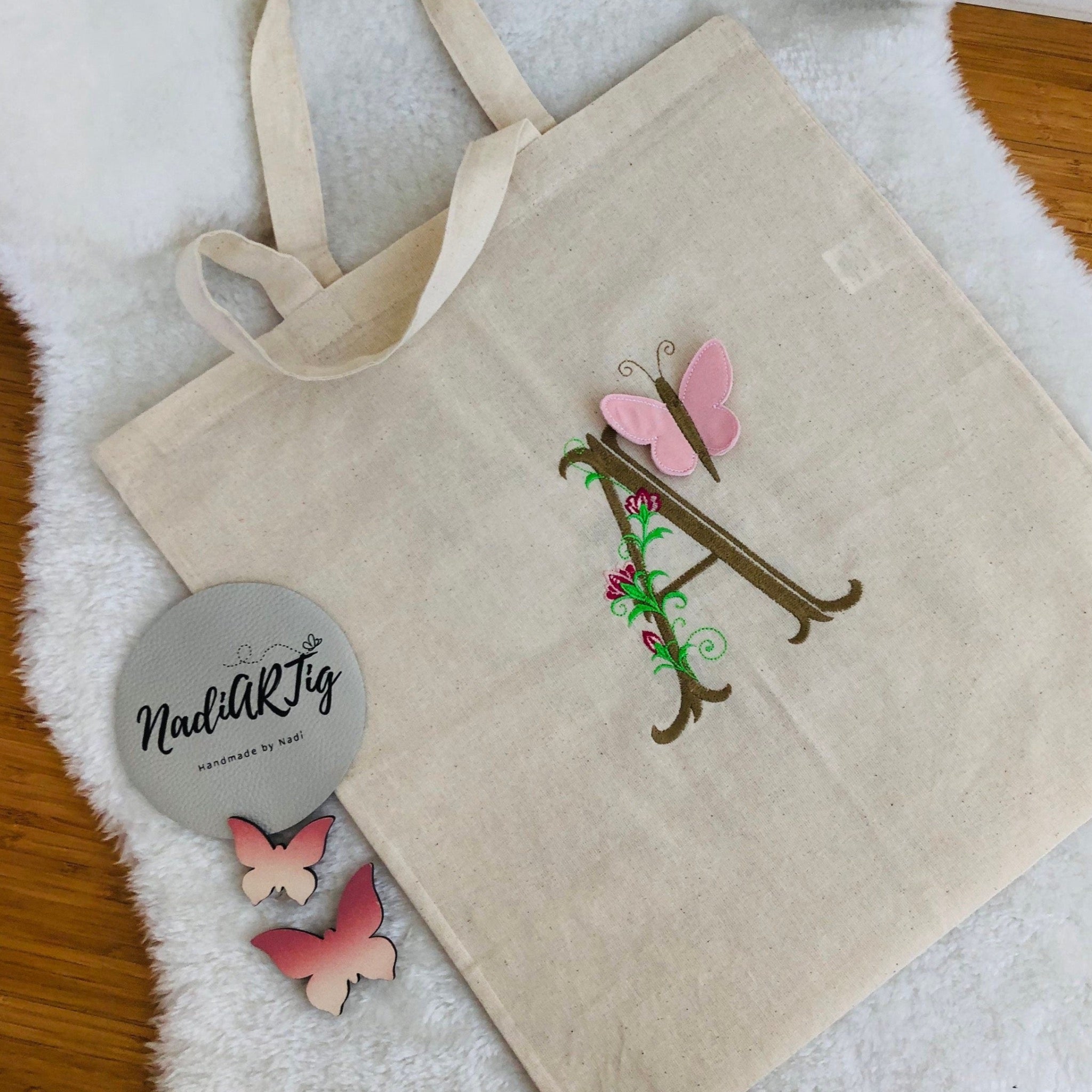 Einkaufsbeutel cremebeige mit Stickerei