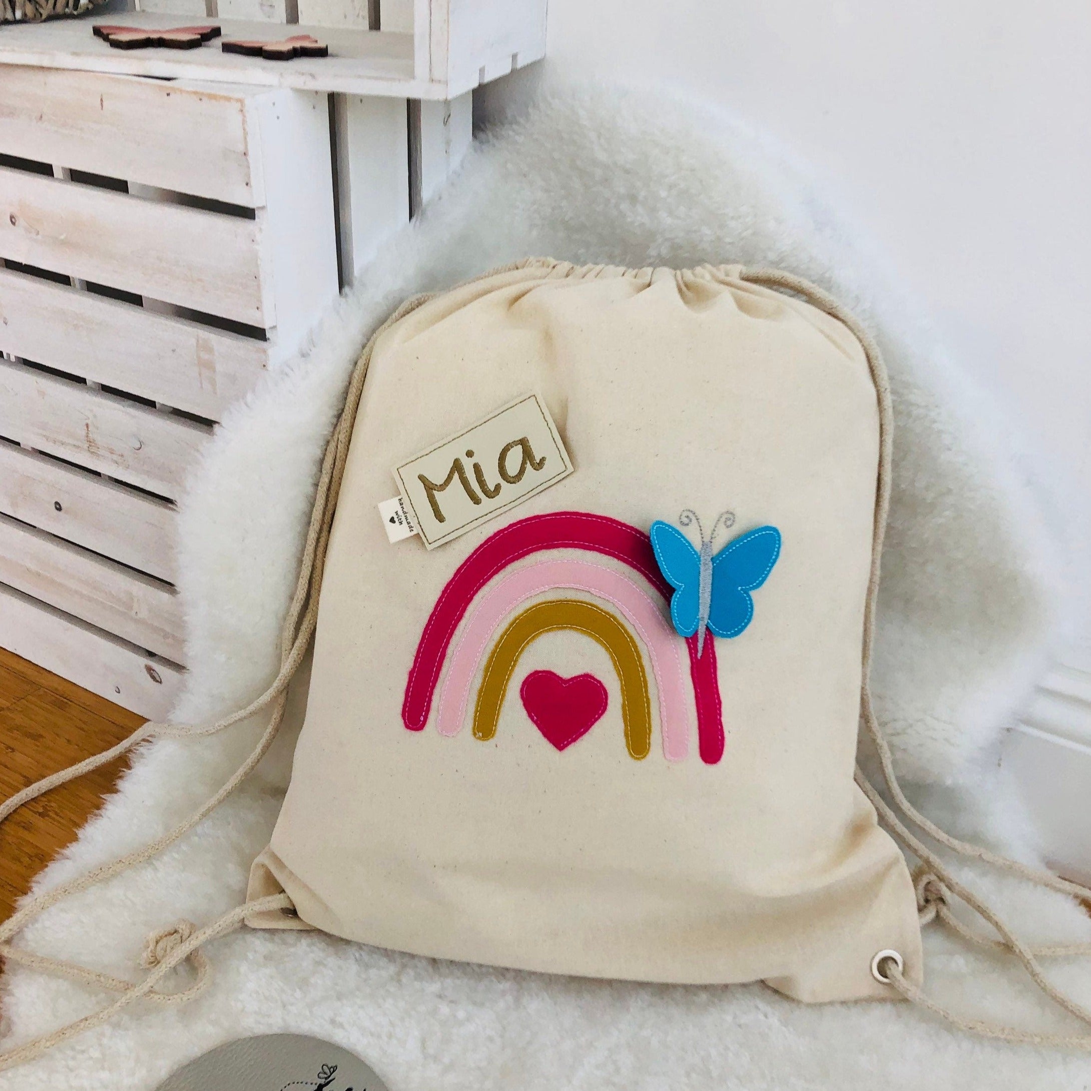 Kindergartenbeutel Regenbogen Schmetterling