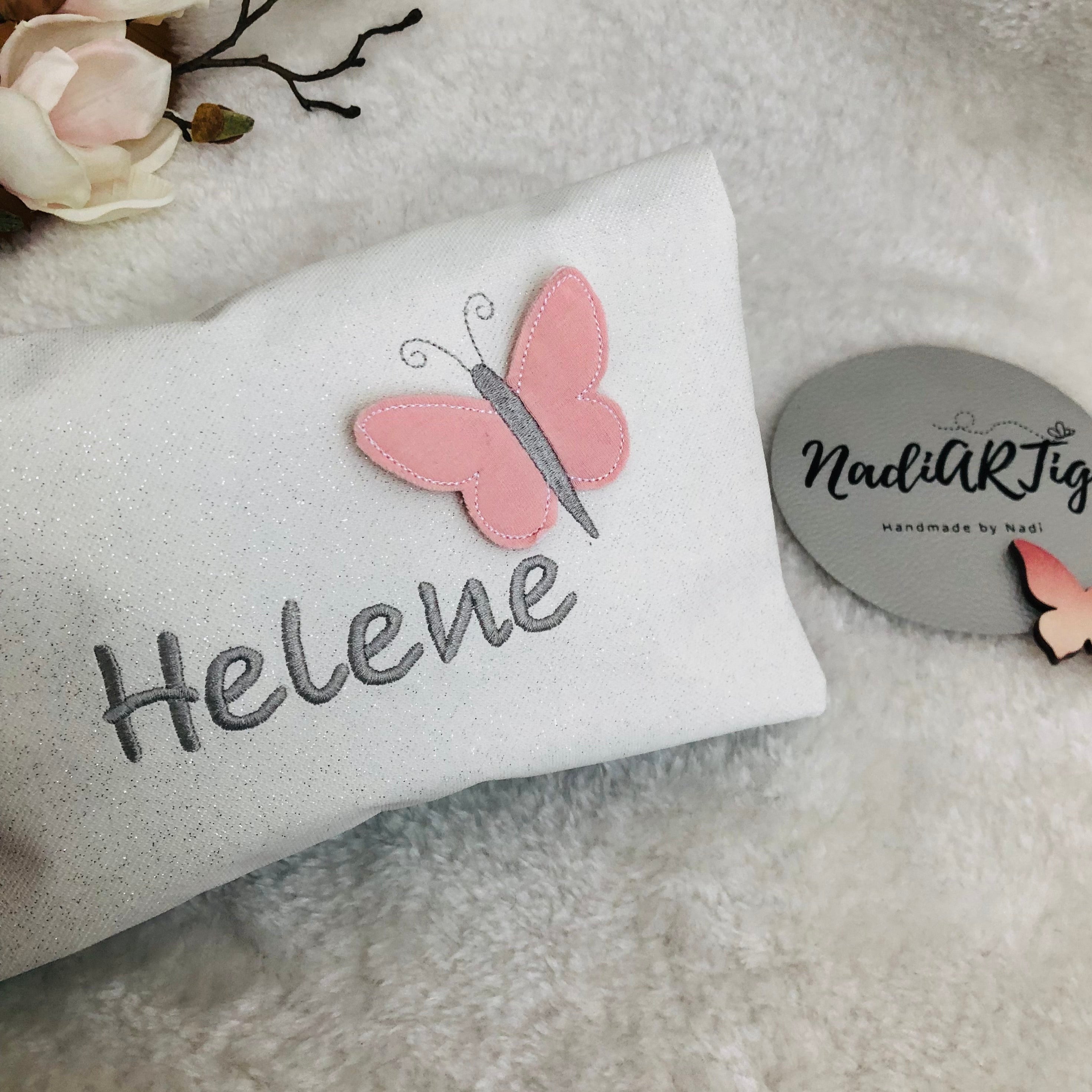 windeltasche mit Schmetterling weiß, silber, rosa